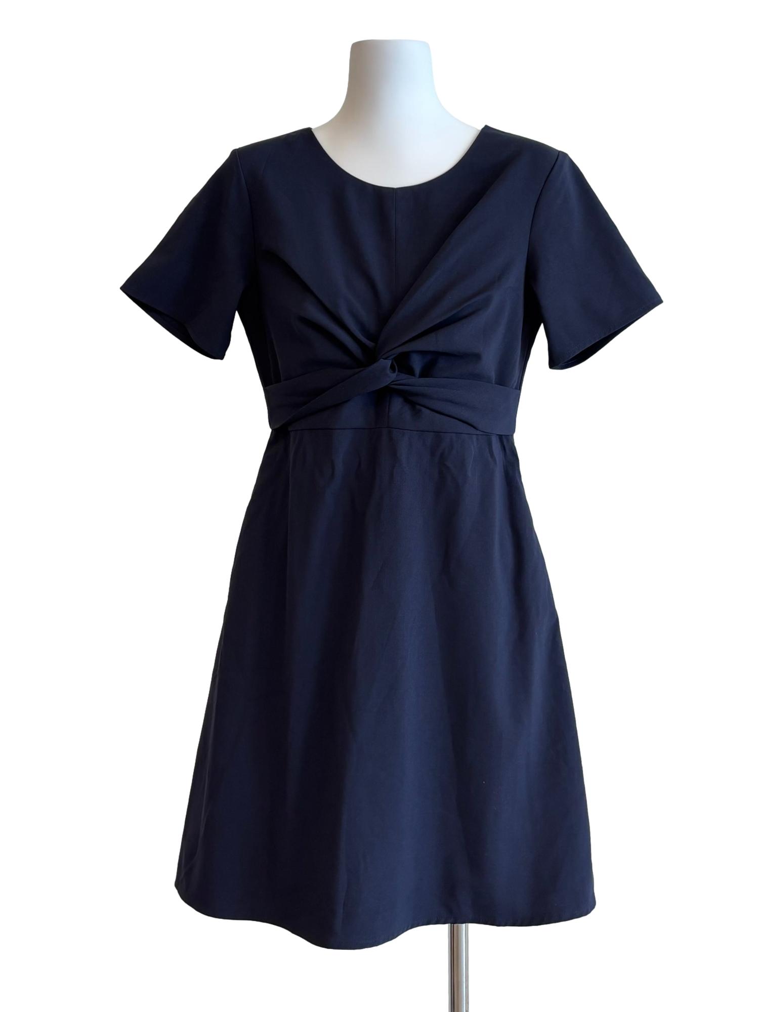 Navy Blue Short Sleeve Front Twist Dress