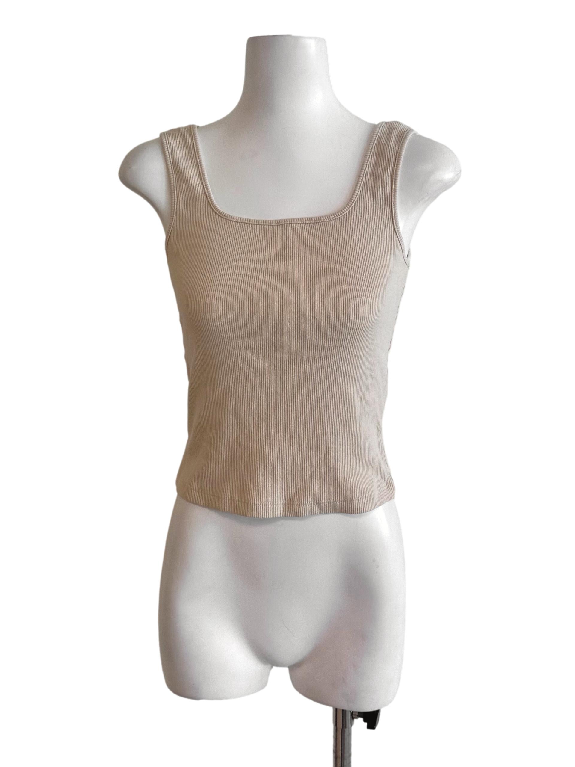 Sand Beige Knit Stripe Tank Top