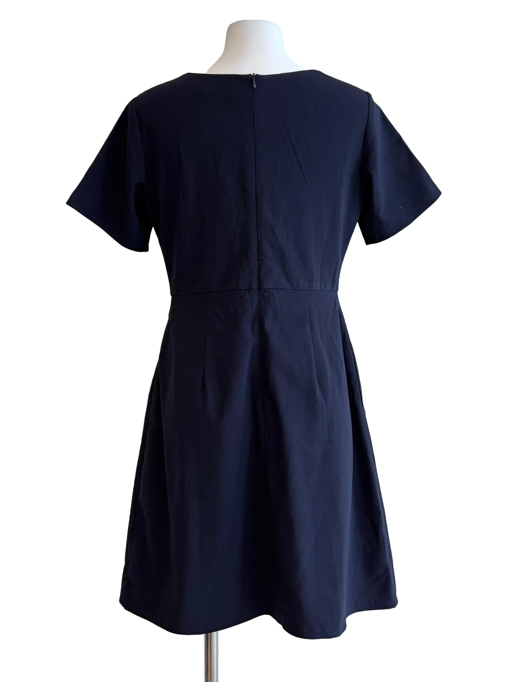 Navy Blue Short Sleeve Front Twist Dress