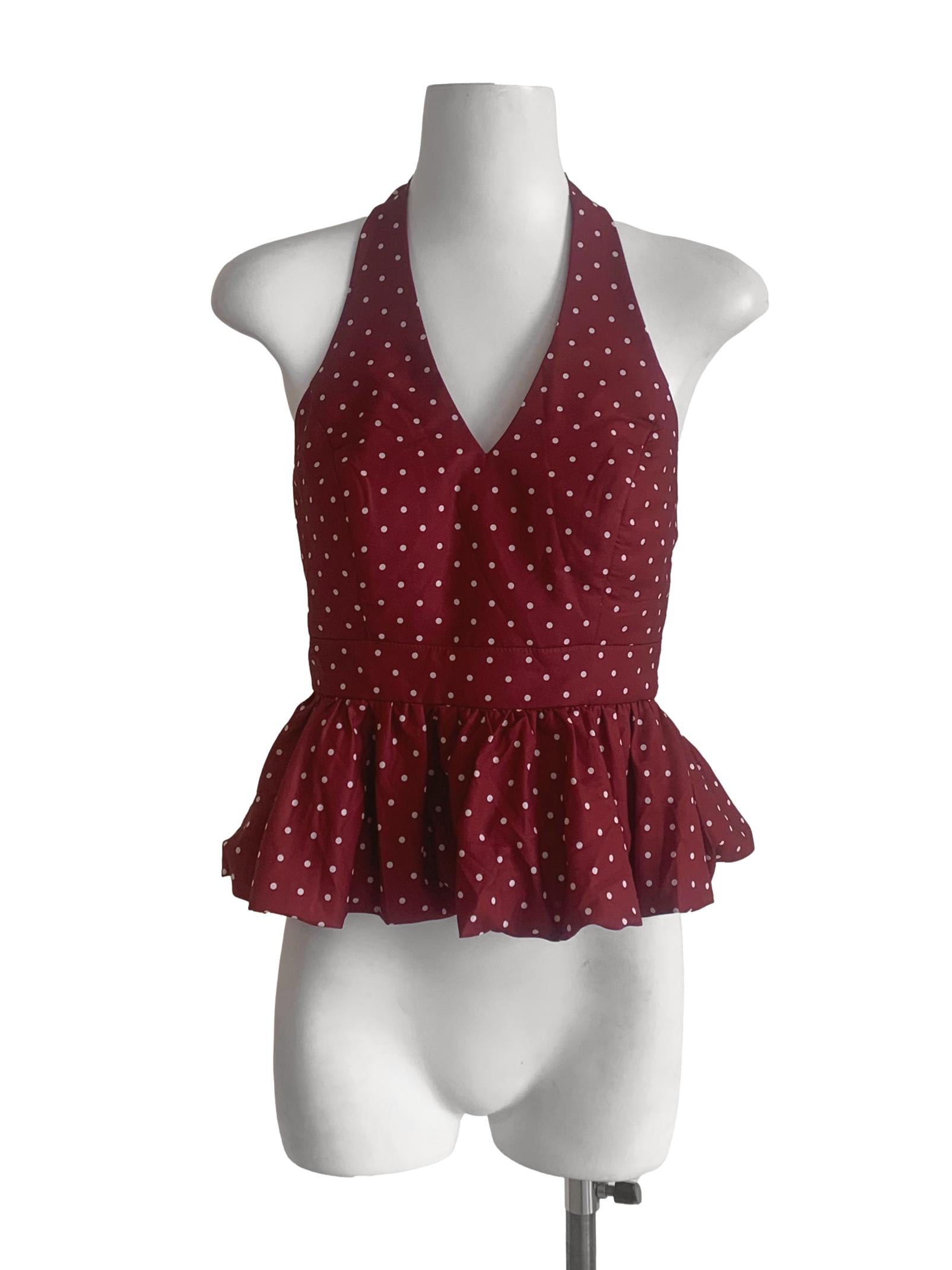 Ruby Red Dot Pattern Halter Neck Top