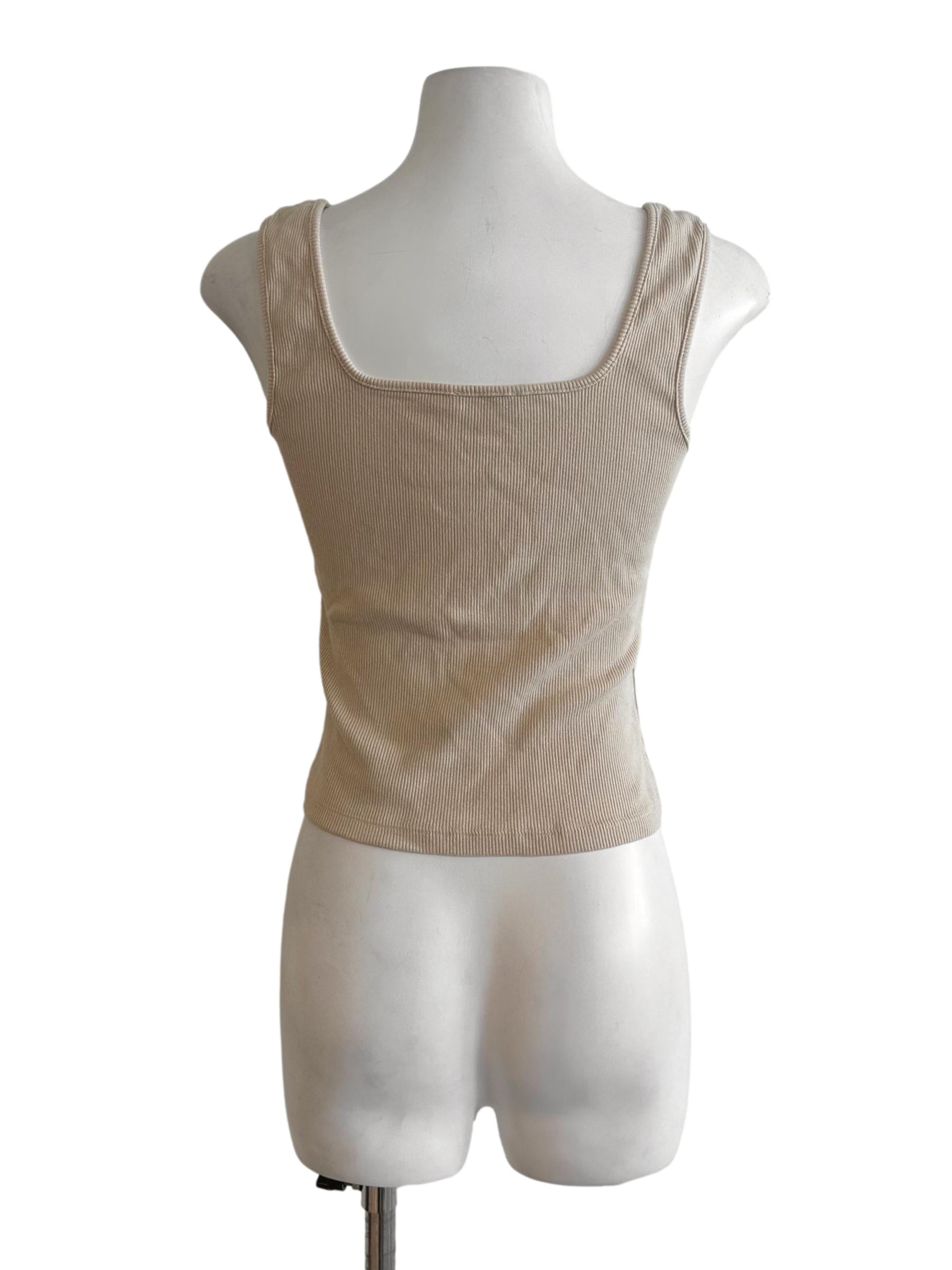 Sand Beige Knit Stripe Tank Top