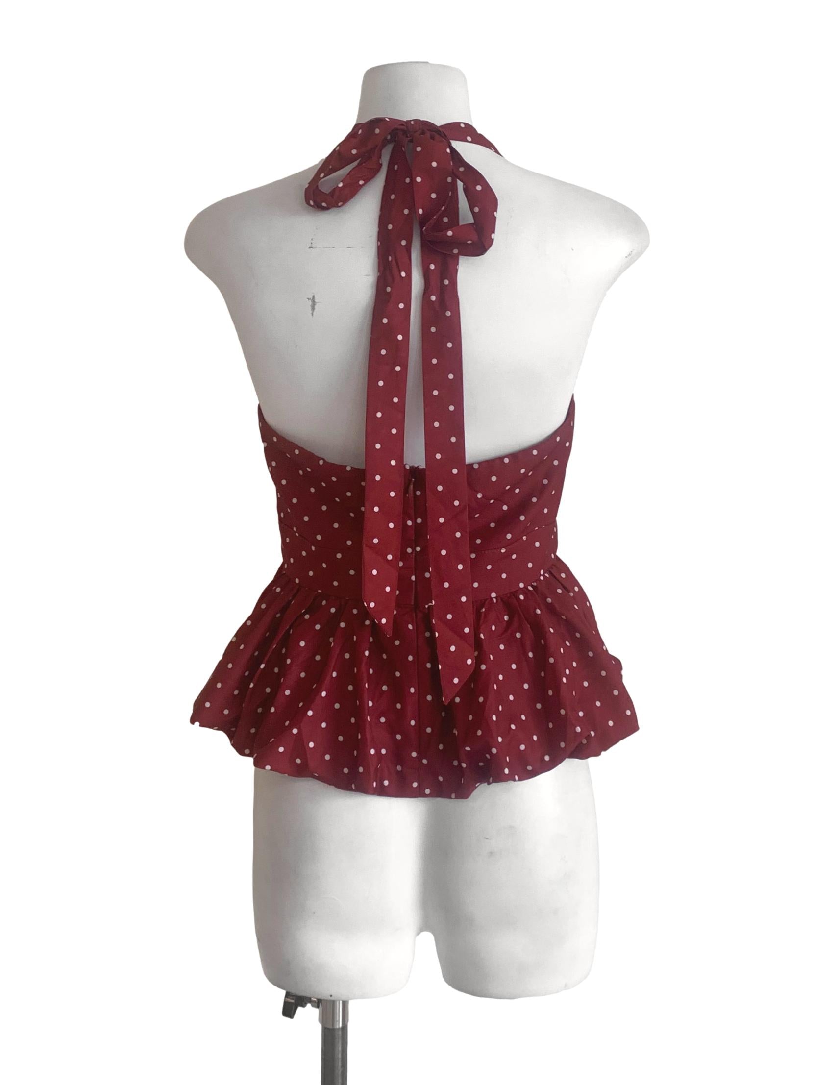 Ruby Red Dot Pattern Halter Neck Top