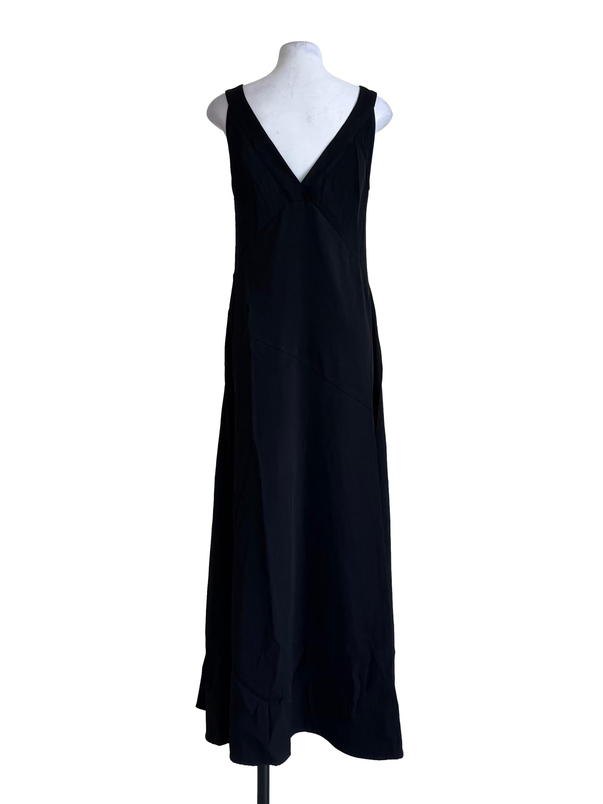 Black V-Neck Asymmetrical Drape Dress OSN
