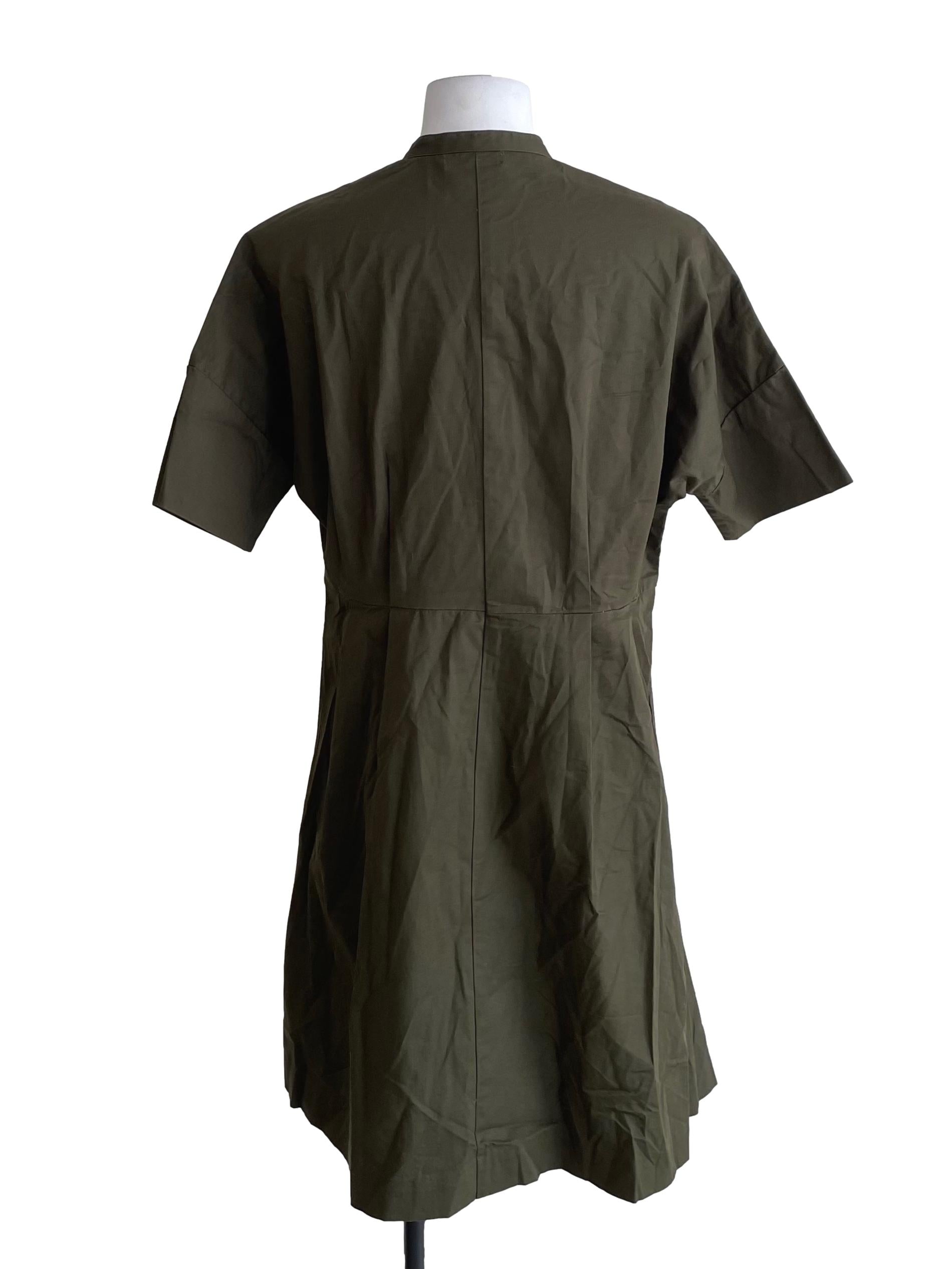 Moss Green Round Neck Pleated Shirt Dress BTV