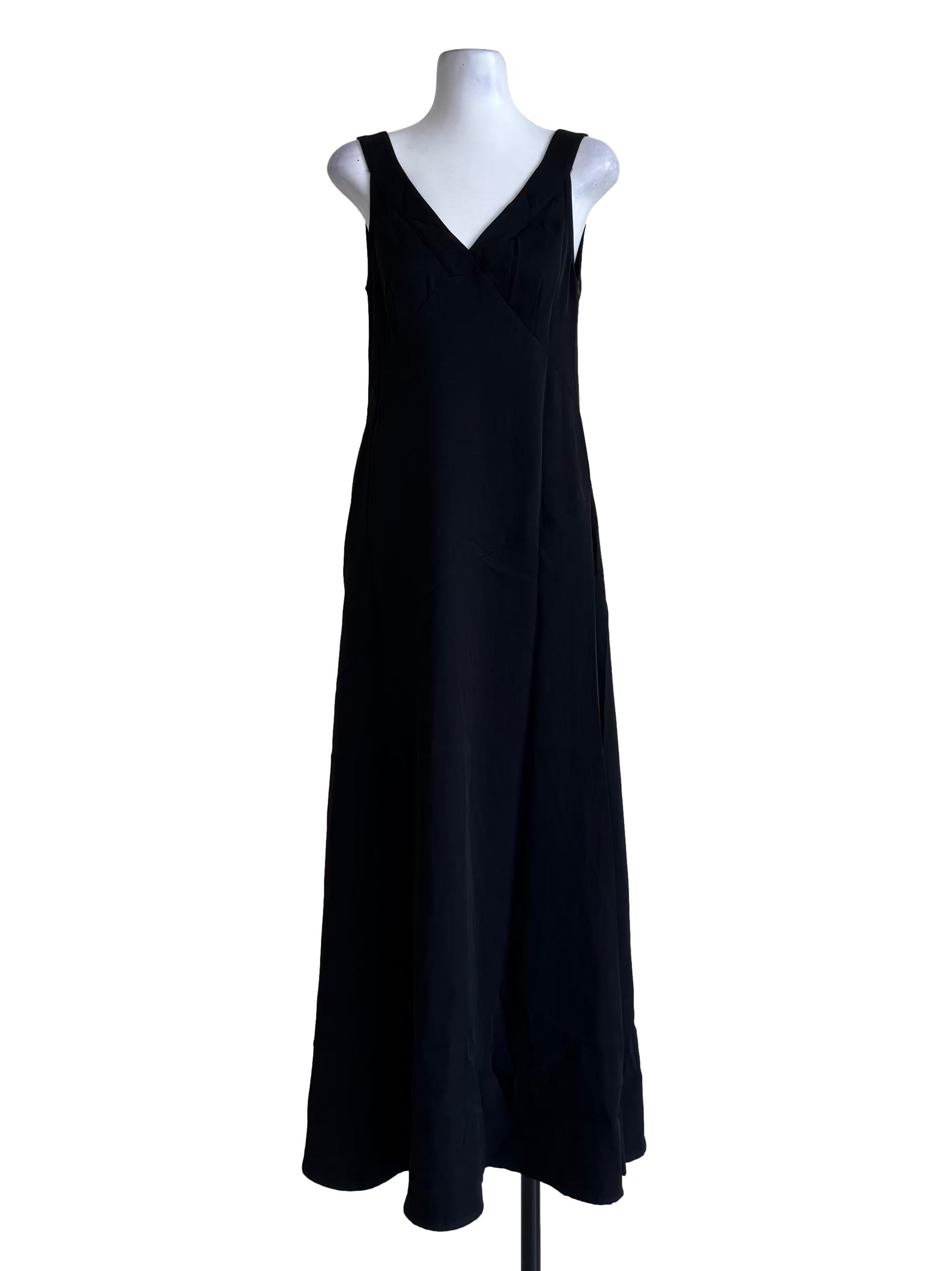 Black V-Neck Asymmetrical Drape Dress OSN
