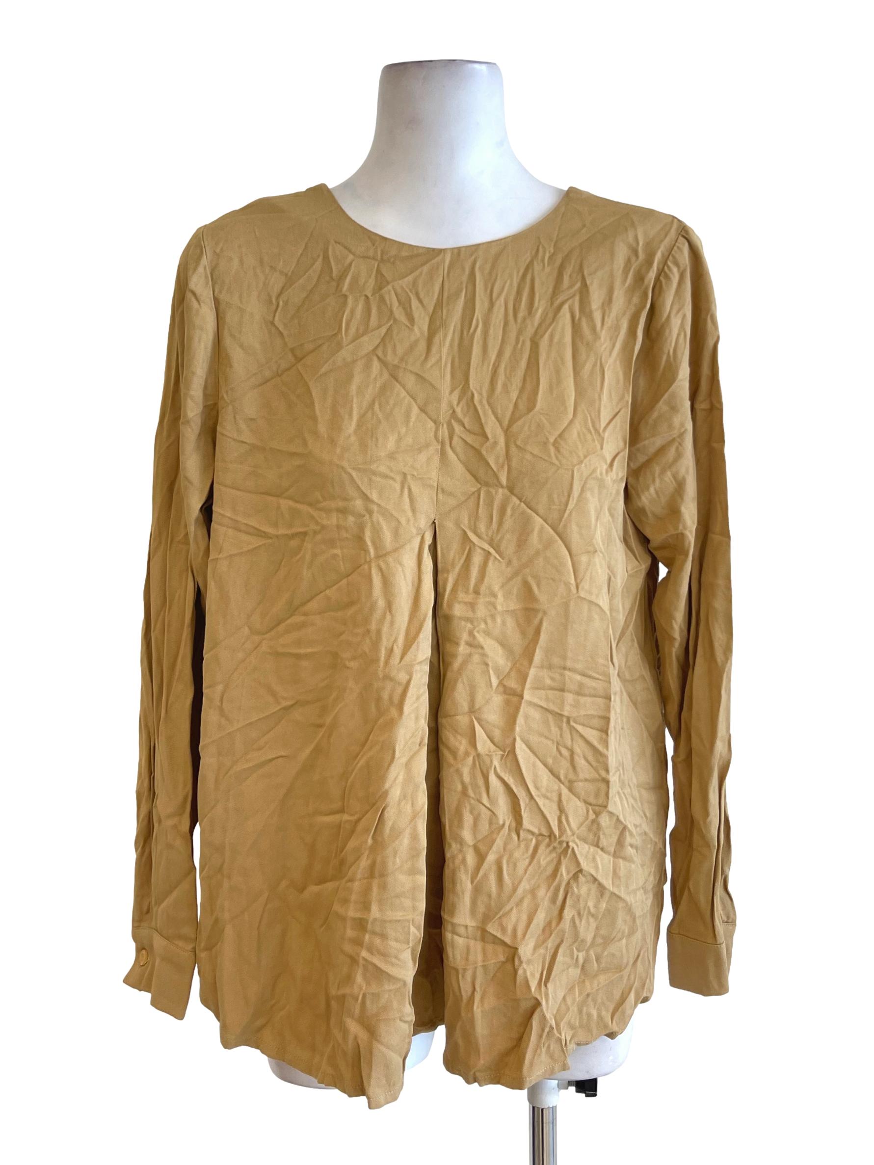 Yellow Dijon Wide U Neck Long Sleeve Blouse