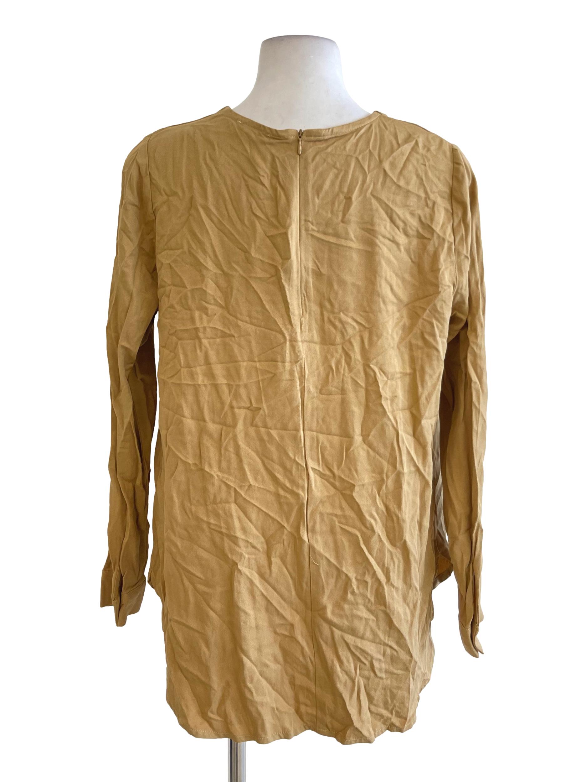 Yellow Dijon Wide U Neck Long Sleeve Blouse