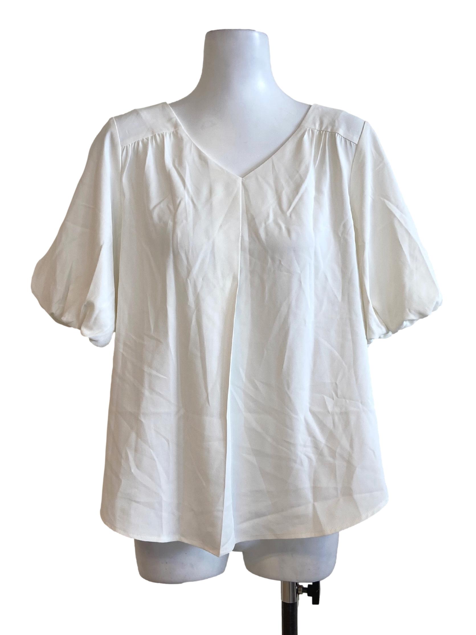 White Juliet Sleeve Twill Blouse