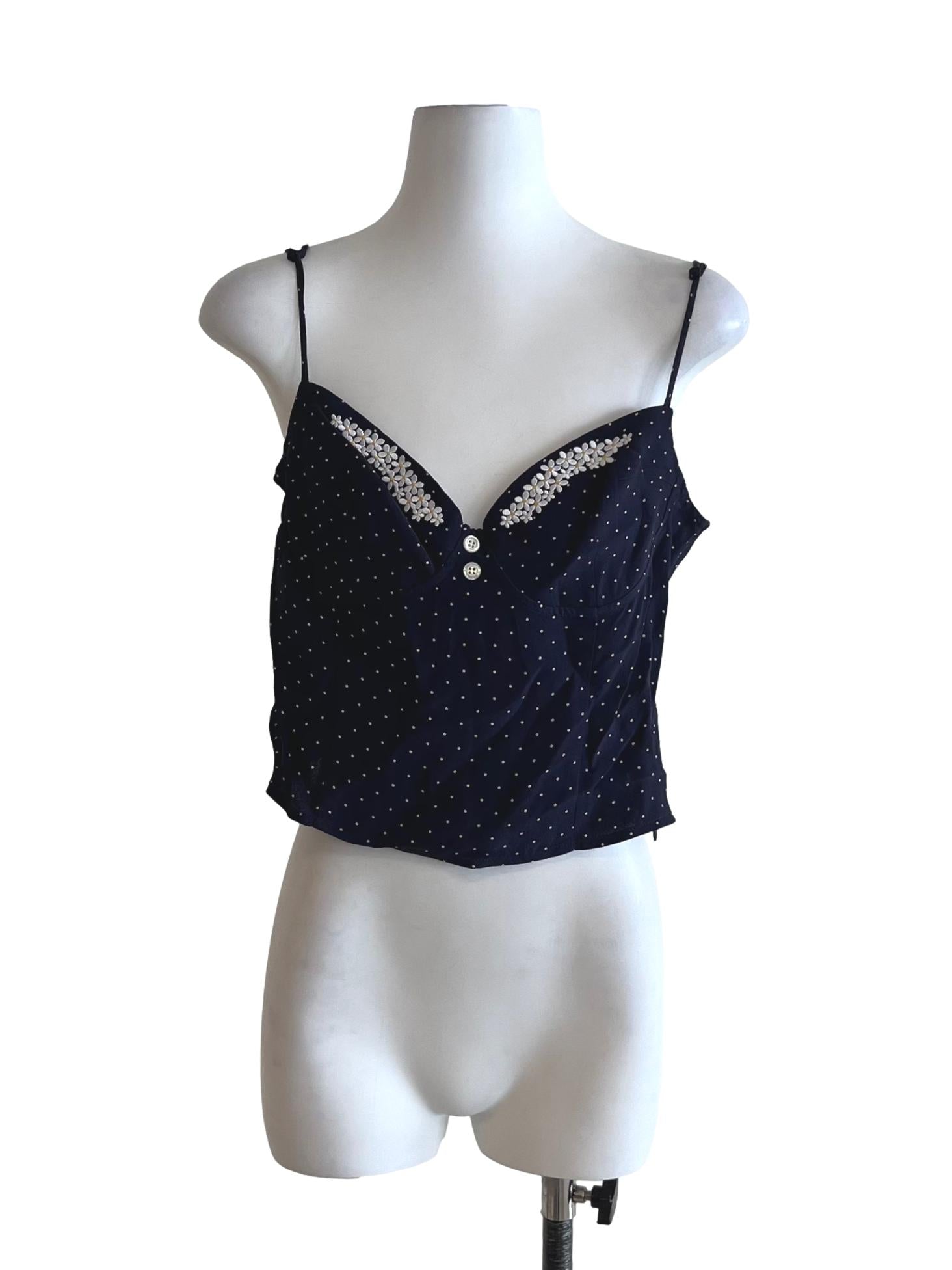 Navy Blue Polka Dot Sleeveless Top
