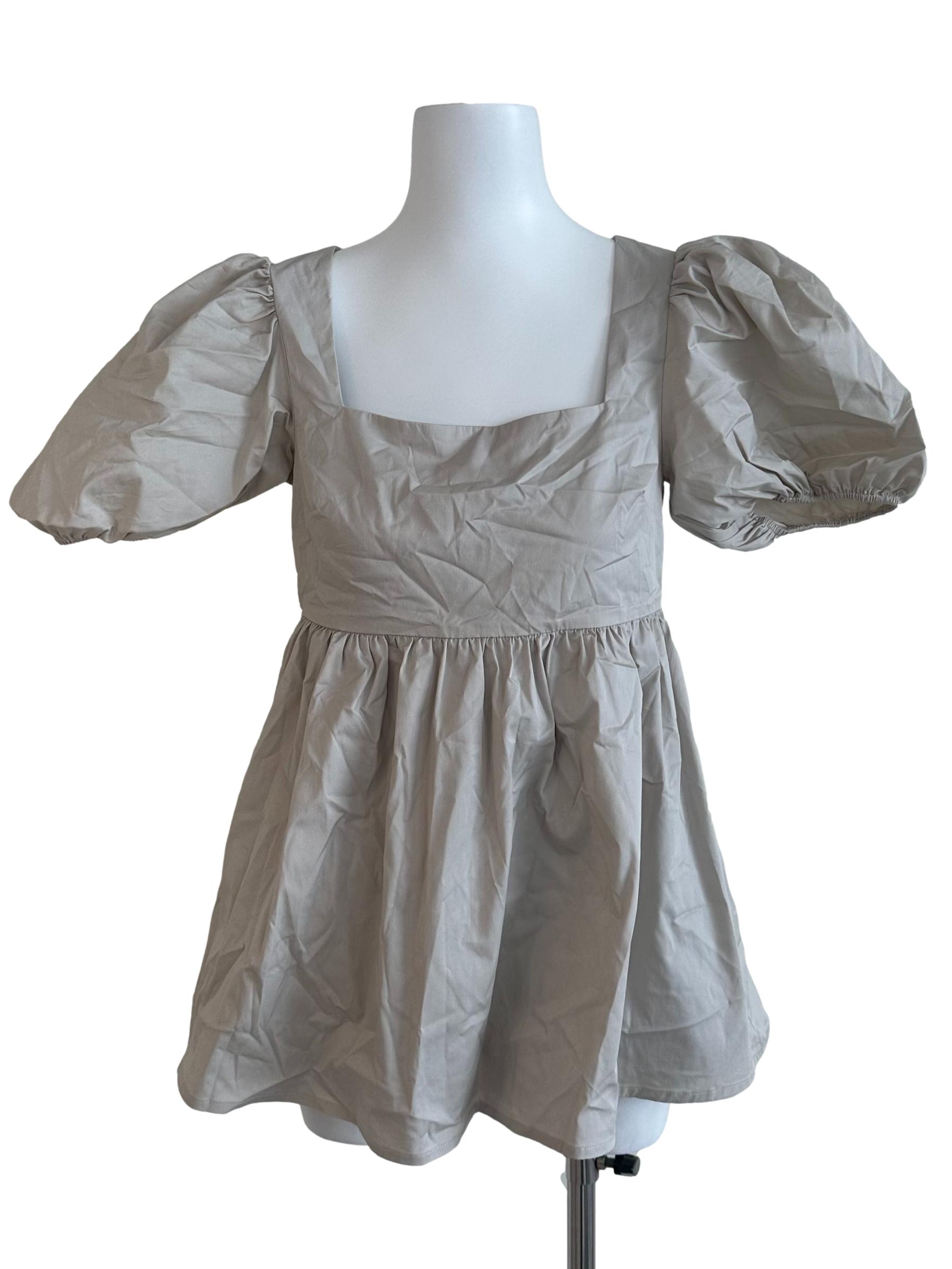 Soft Grey Plain Square Neck Dress