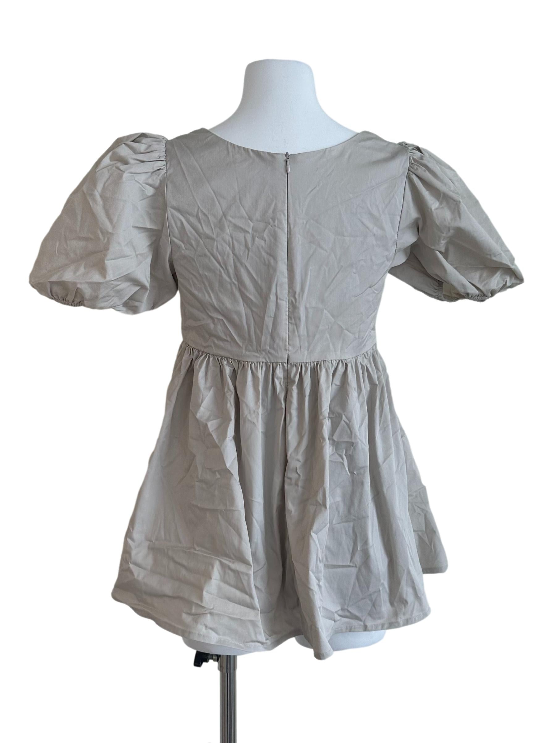 Soft Grey Plain Square Neck Dress