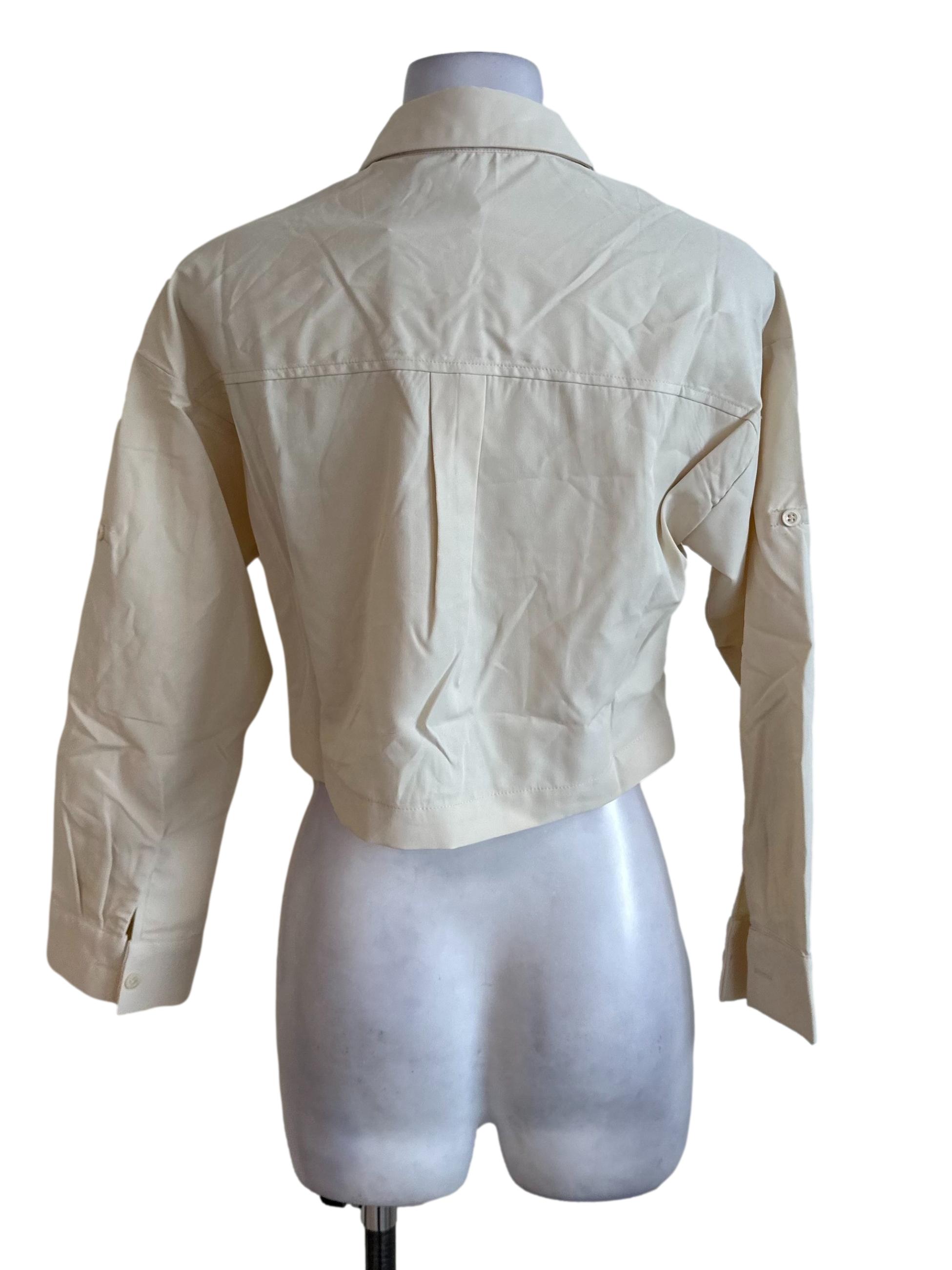Cream Beige Collar Long Sleeve Top