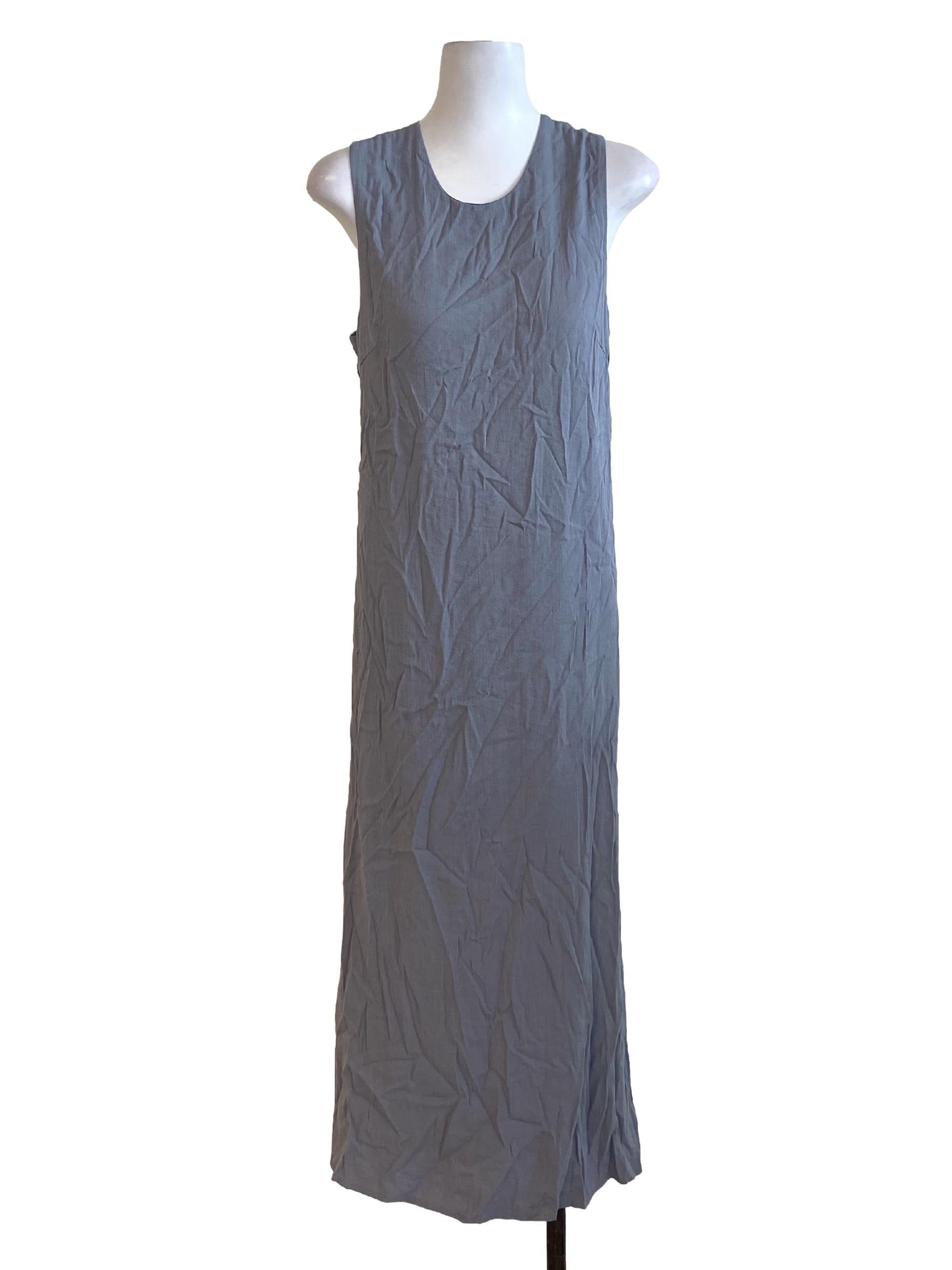 Stone Blue Sleeveless Herringbone Slip Dress