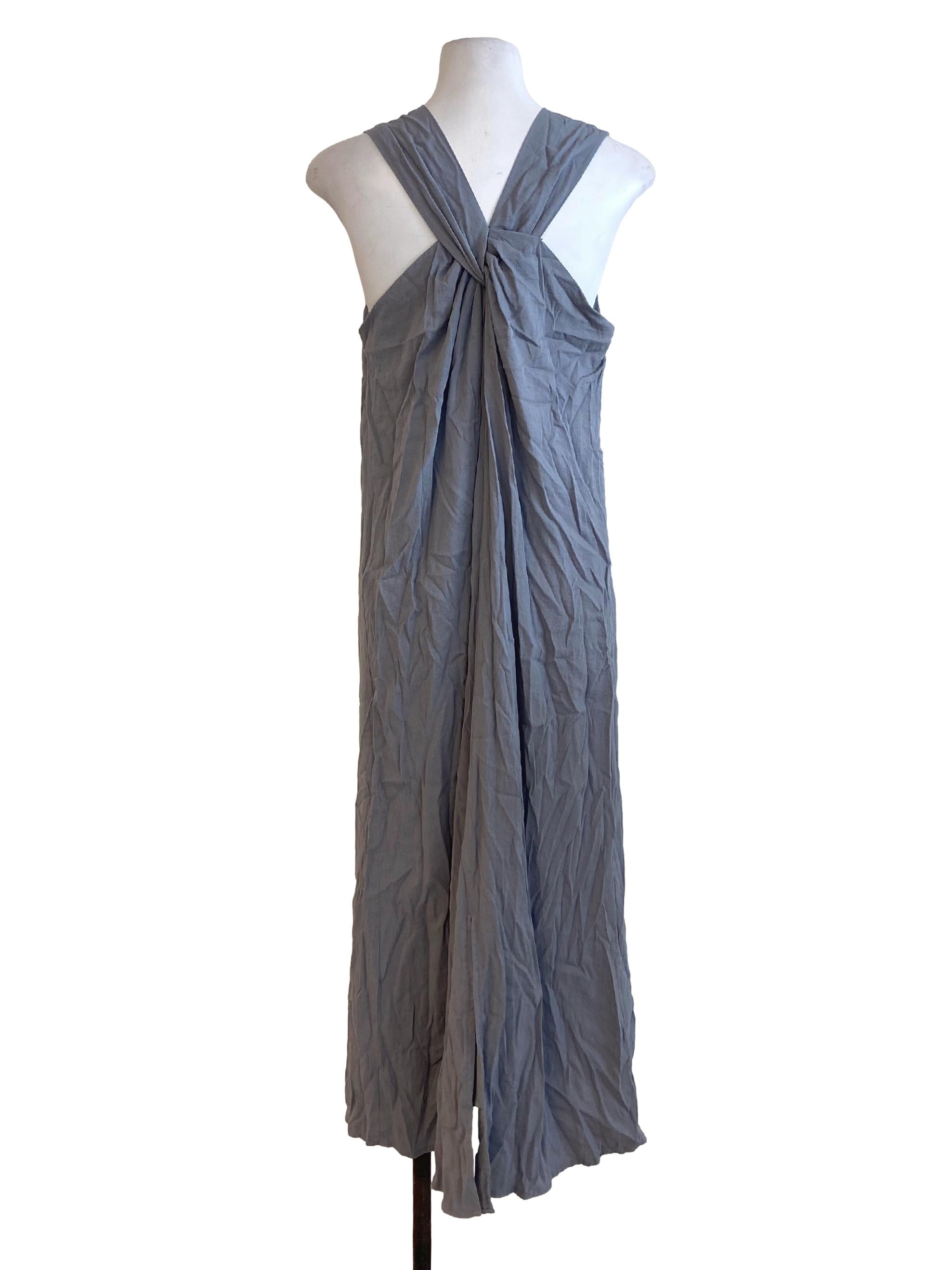 Stone Blue Sleeveless Herringbone Slip Dress