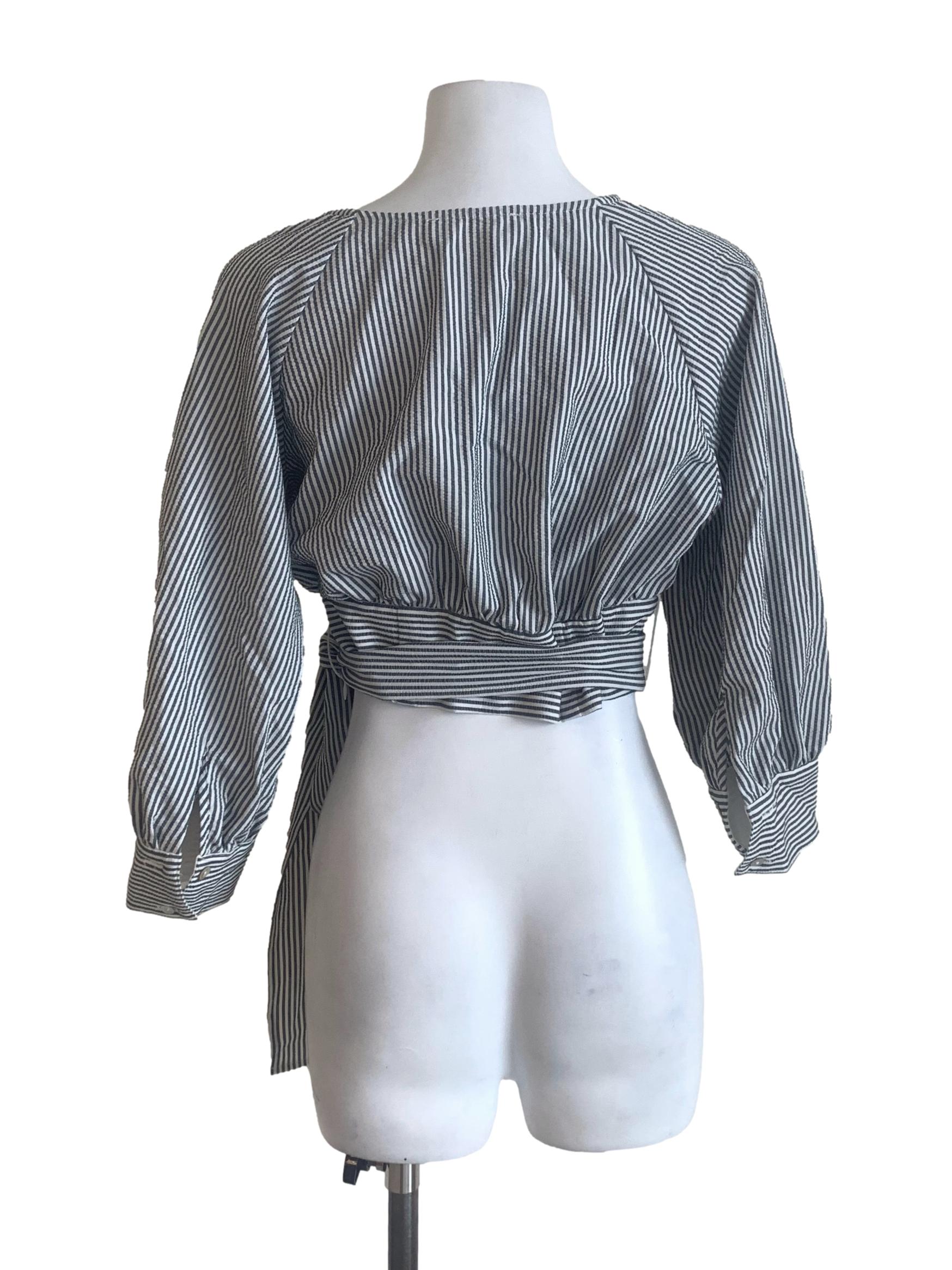 Black Bengal Stripe Bishop Sleeves Top LB