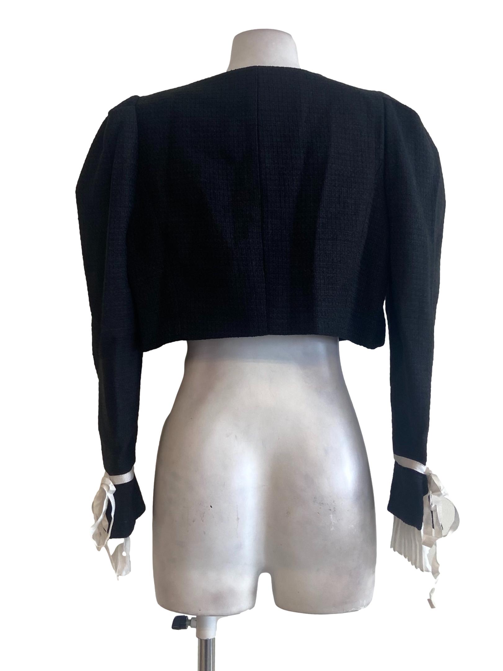 Black Tweed Button Down Crop Cardigan