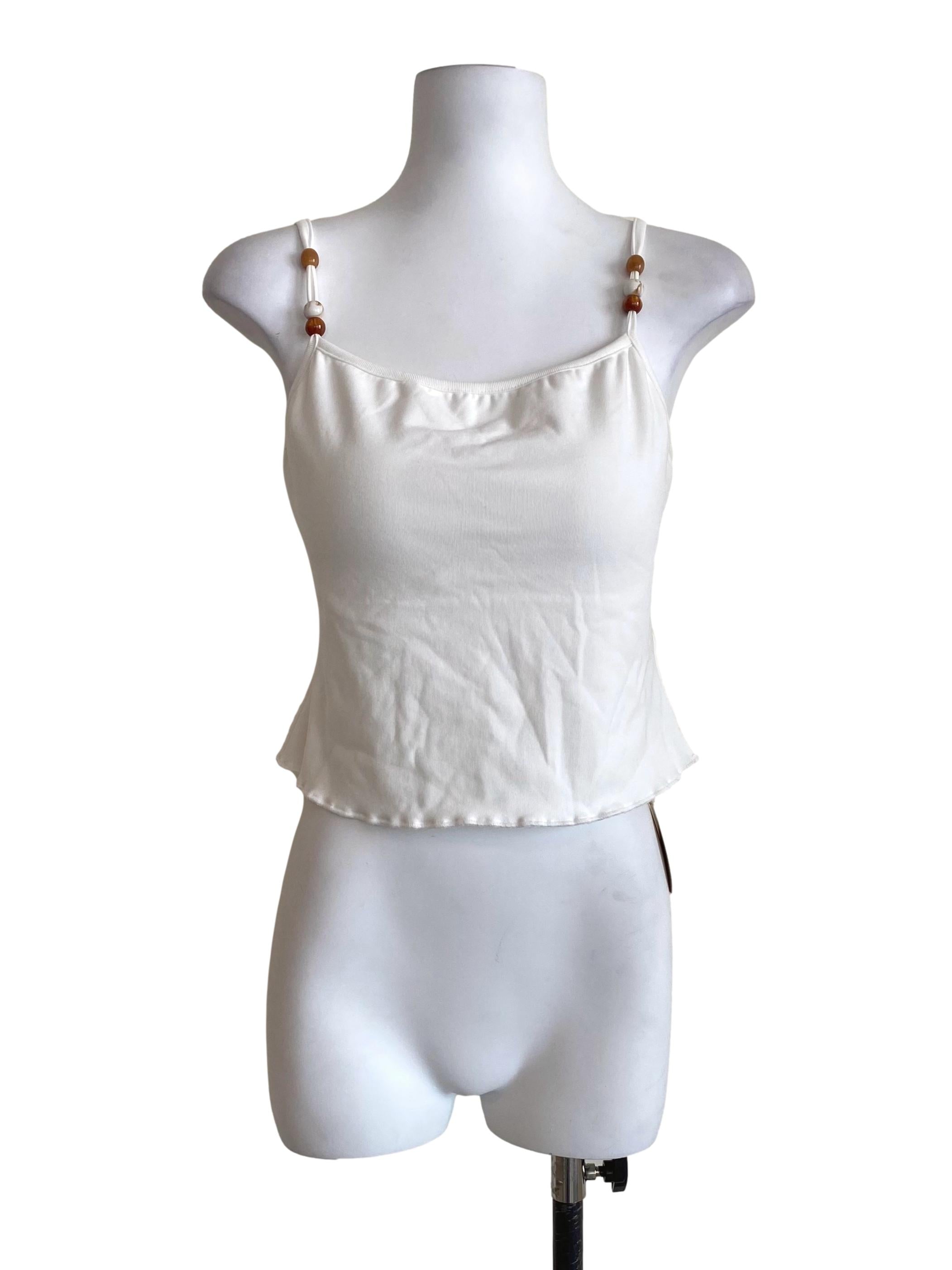 White Cotton Beaded Square Strap Shirt
