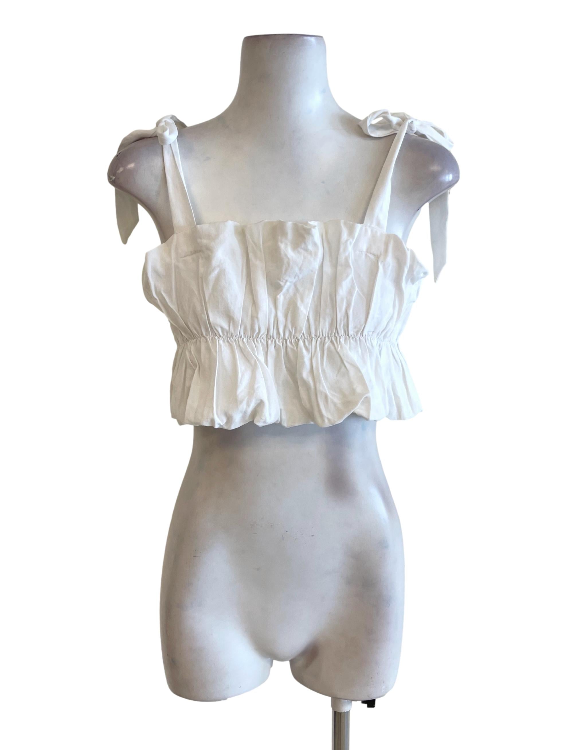 White Tie Strap Ruffle Crop Top