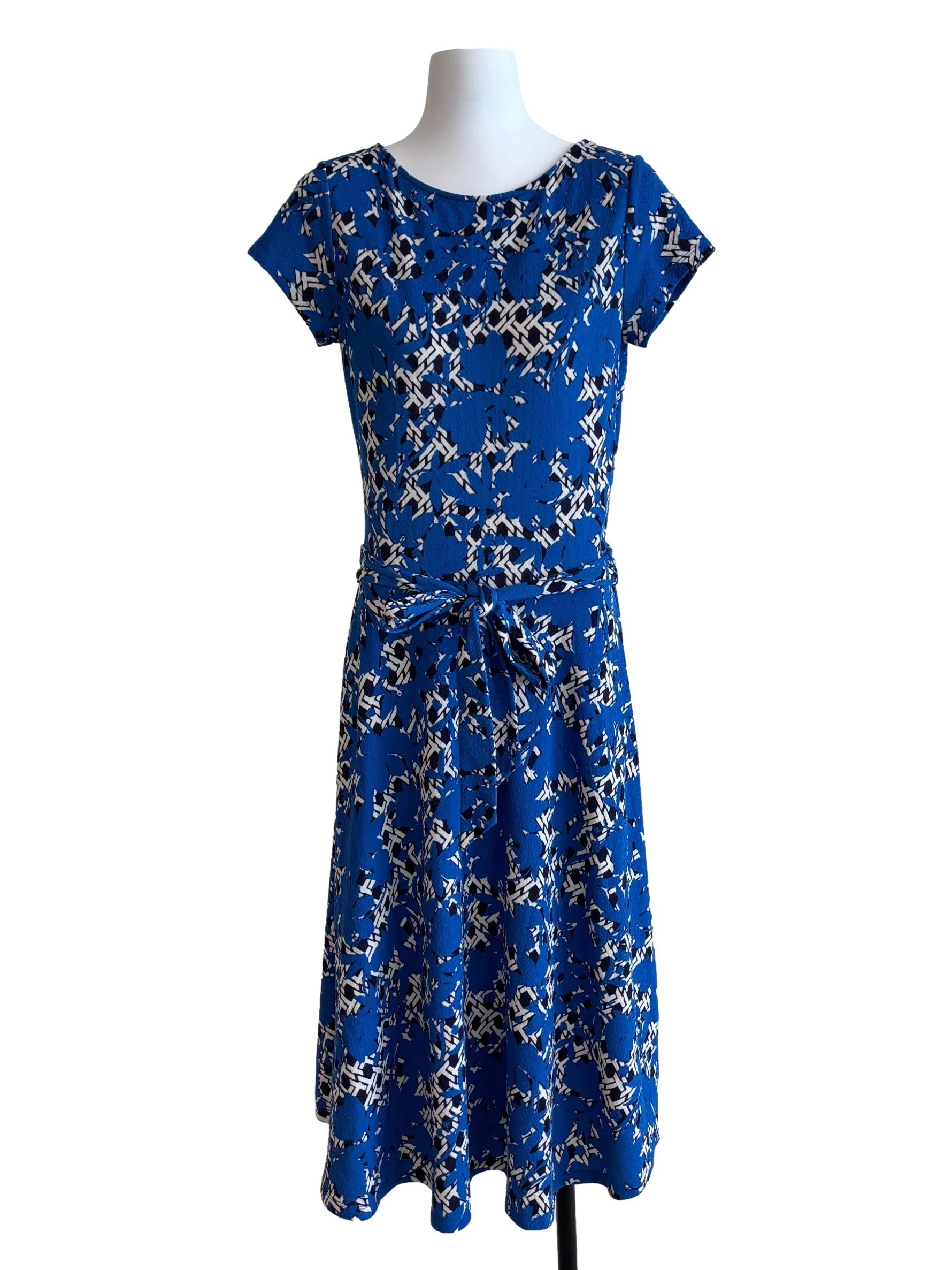 Azure Blue Patterned A-Line Dress CSN