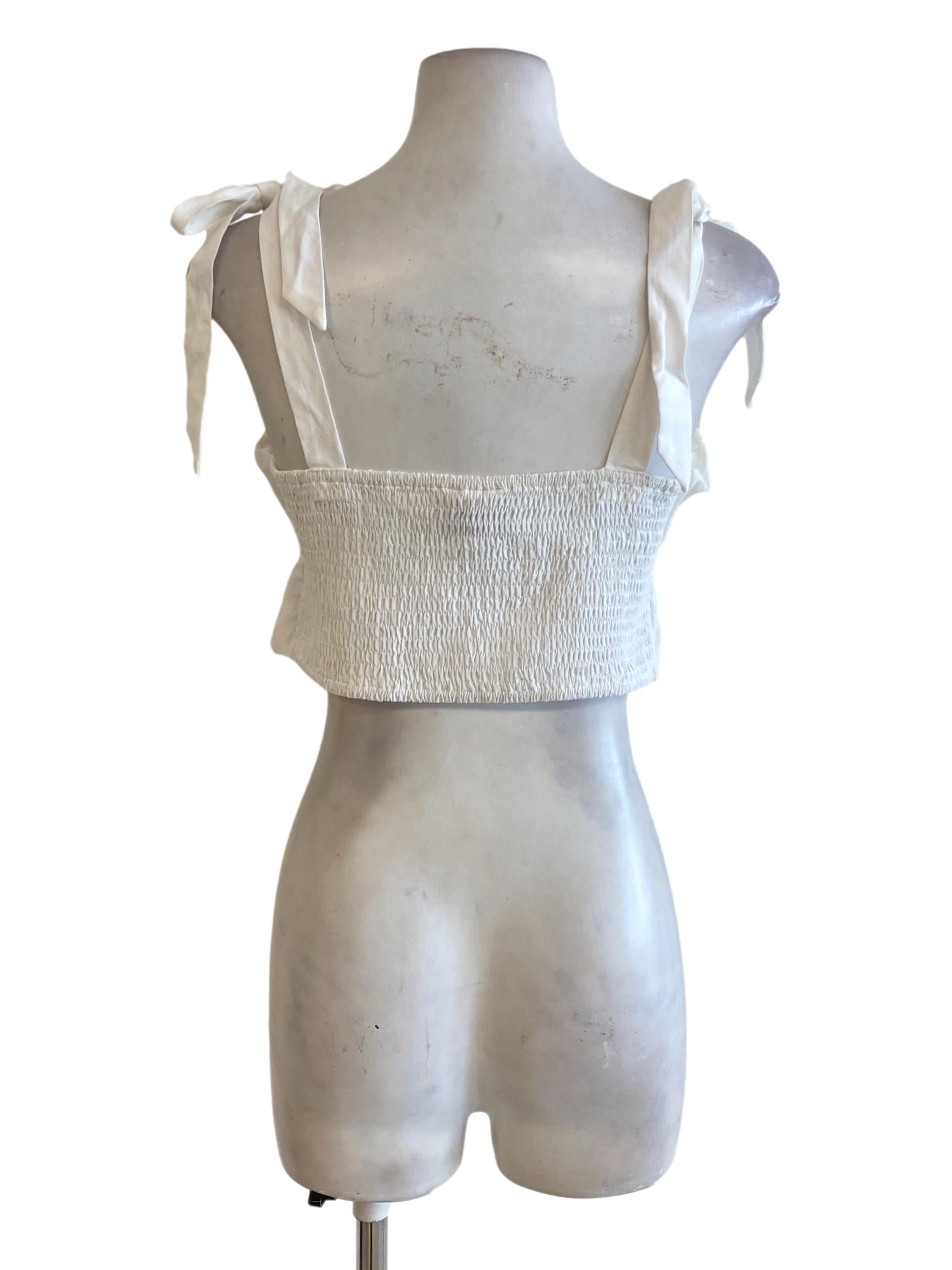 White Tie Strap Ruffle Crop Top