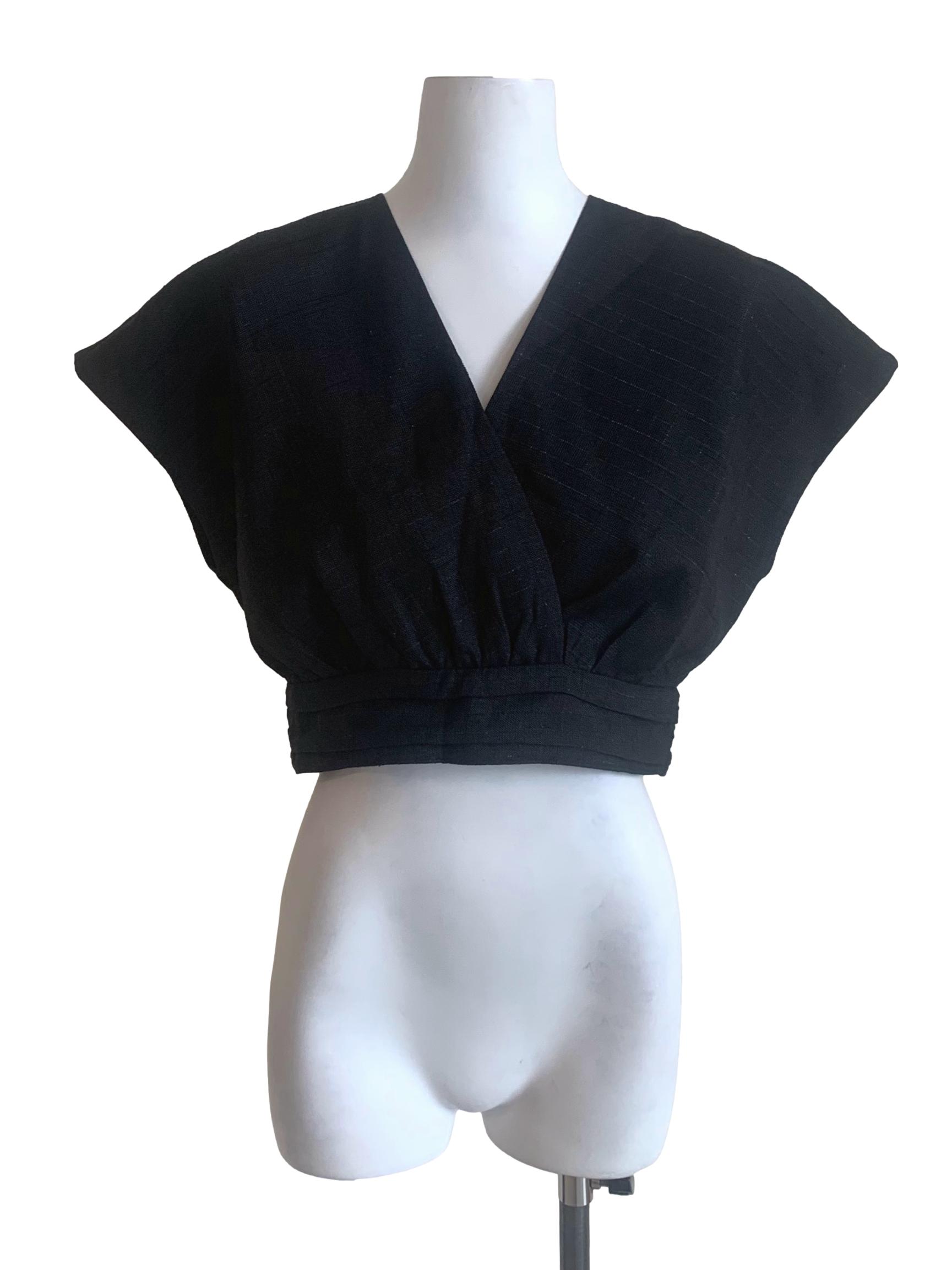 Crow Black Deep V Neck Top LB