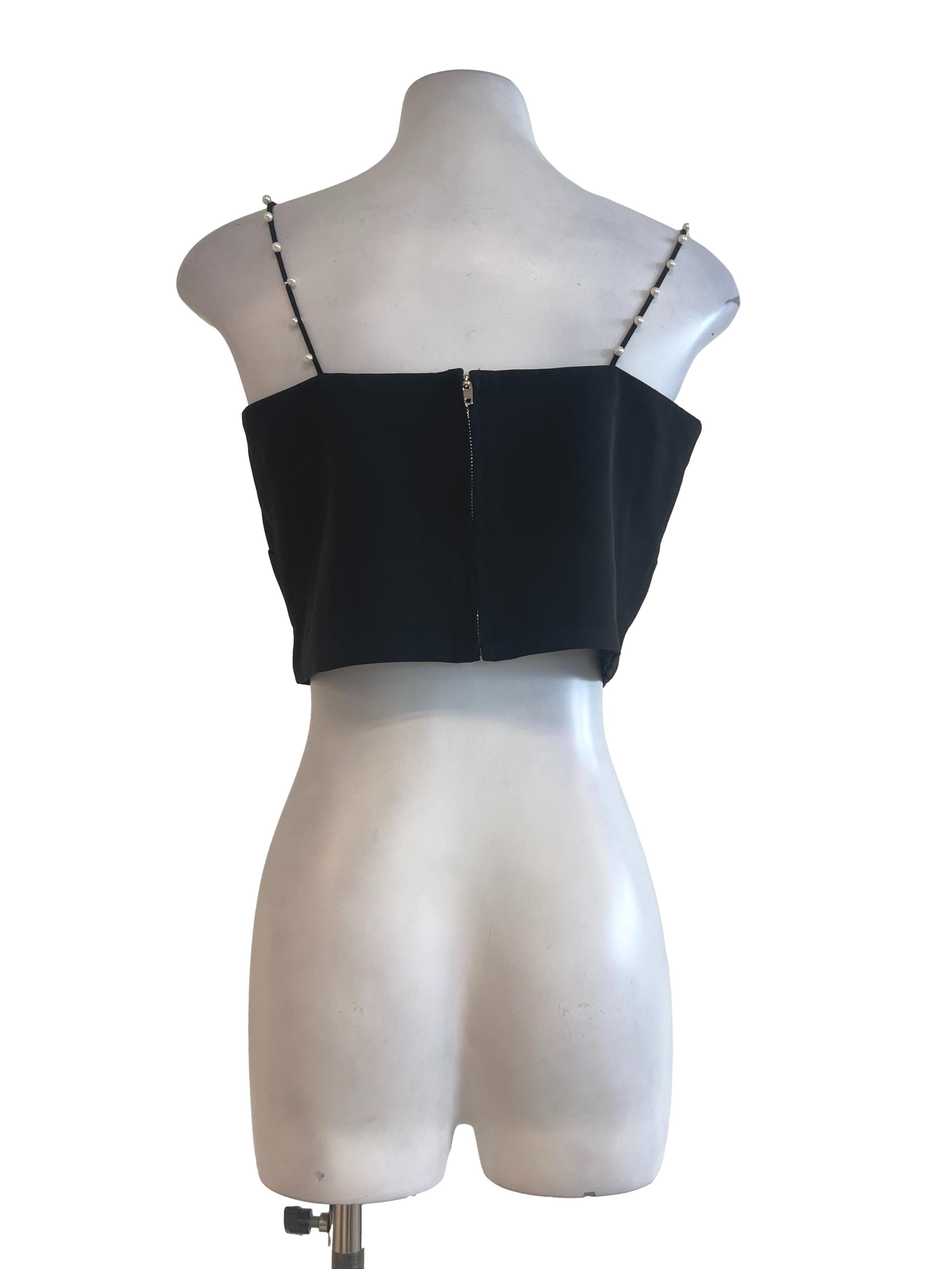 Black Pearl Strap Crop Top