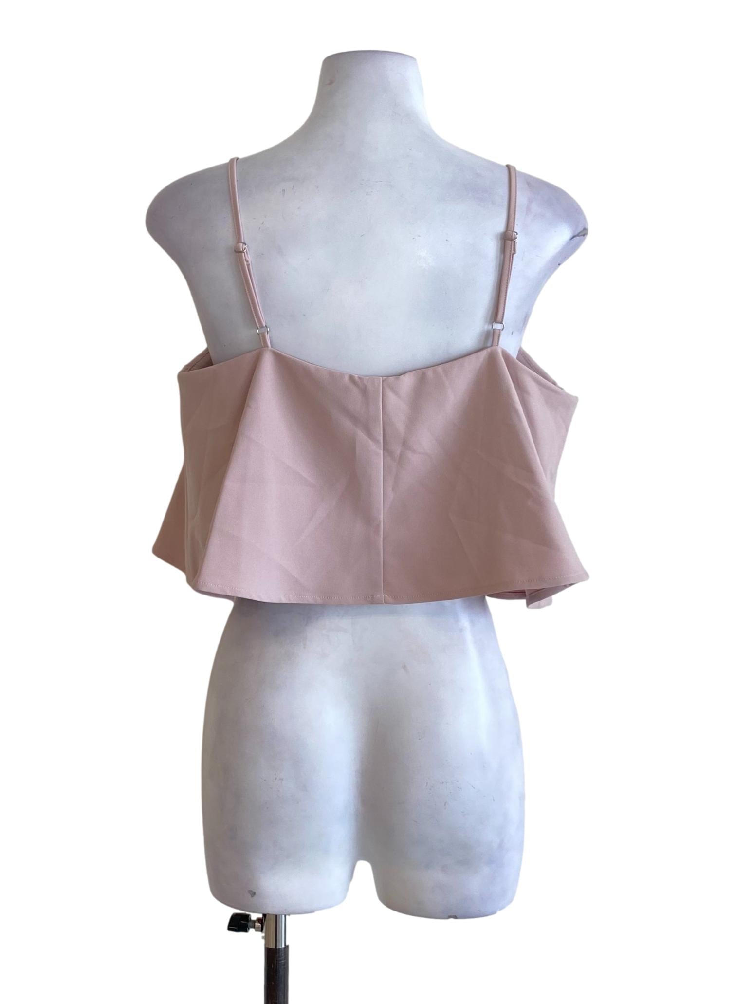 Crepe Pink Spaghetti Strap Sweetheart Tent Cropped Top