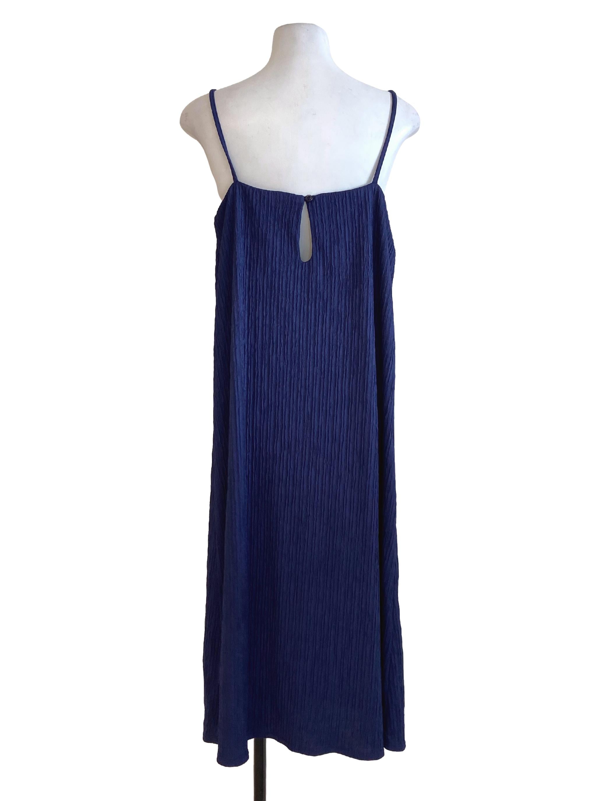 Navy Blue Spaghetti Strap Wrinkle Dress