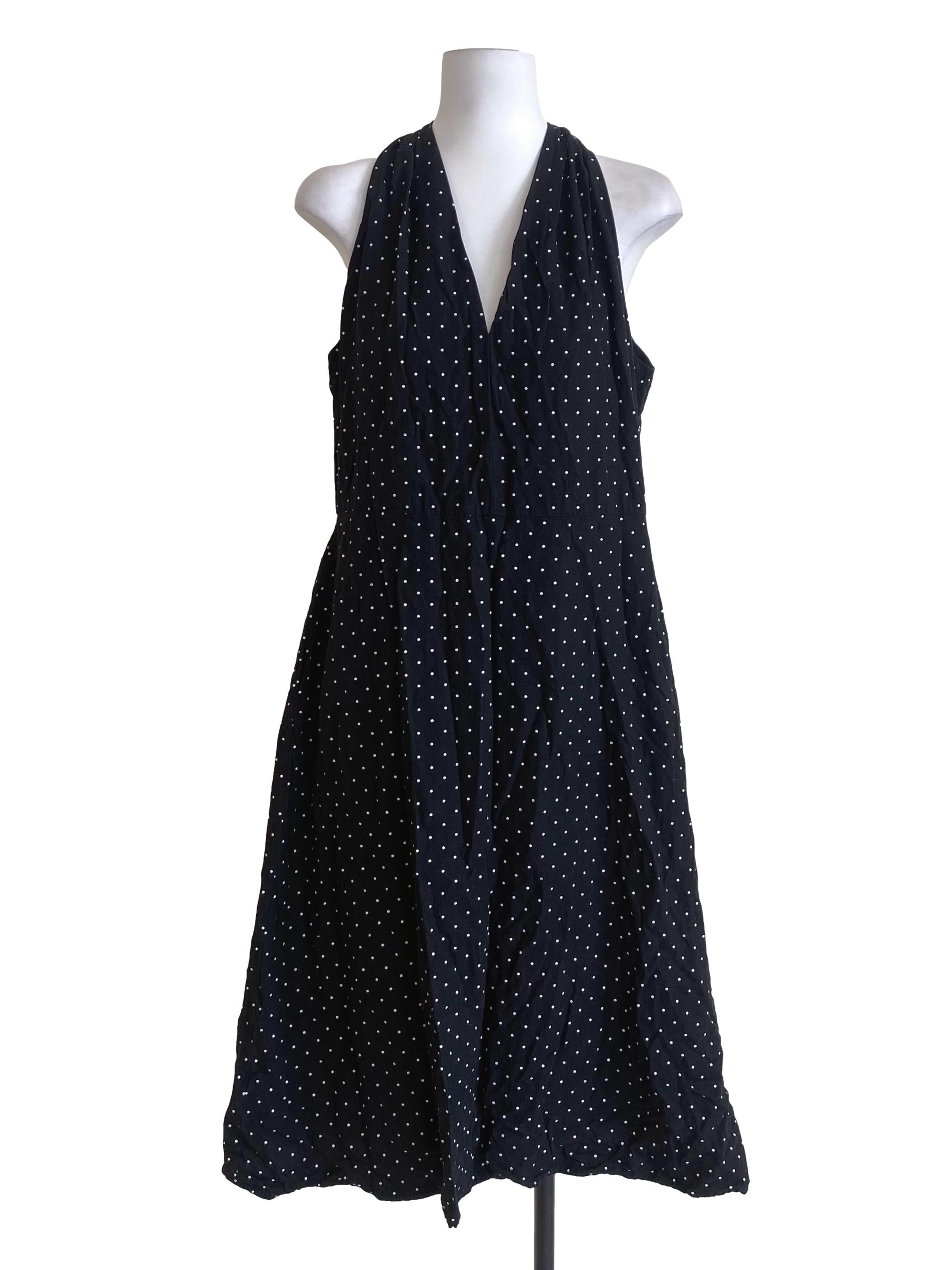 Black Midnight V-Neck Polka Dot Dress