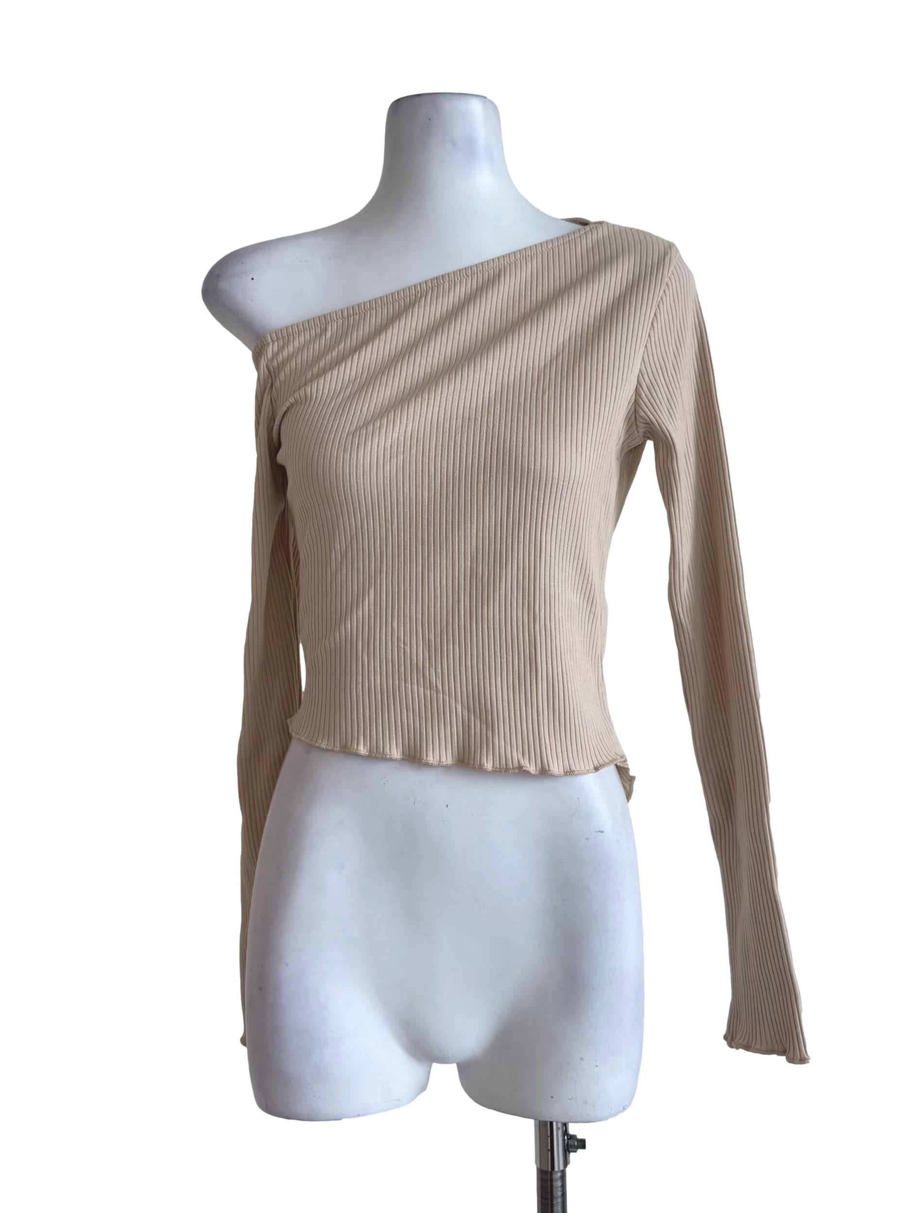 Beige Asymmetric Neck Top