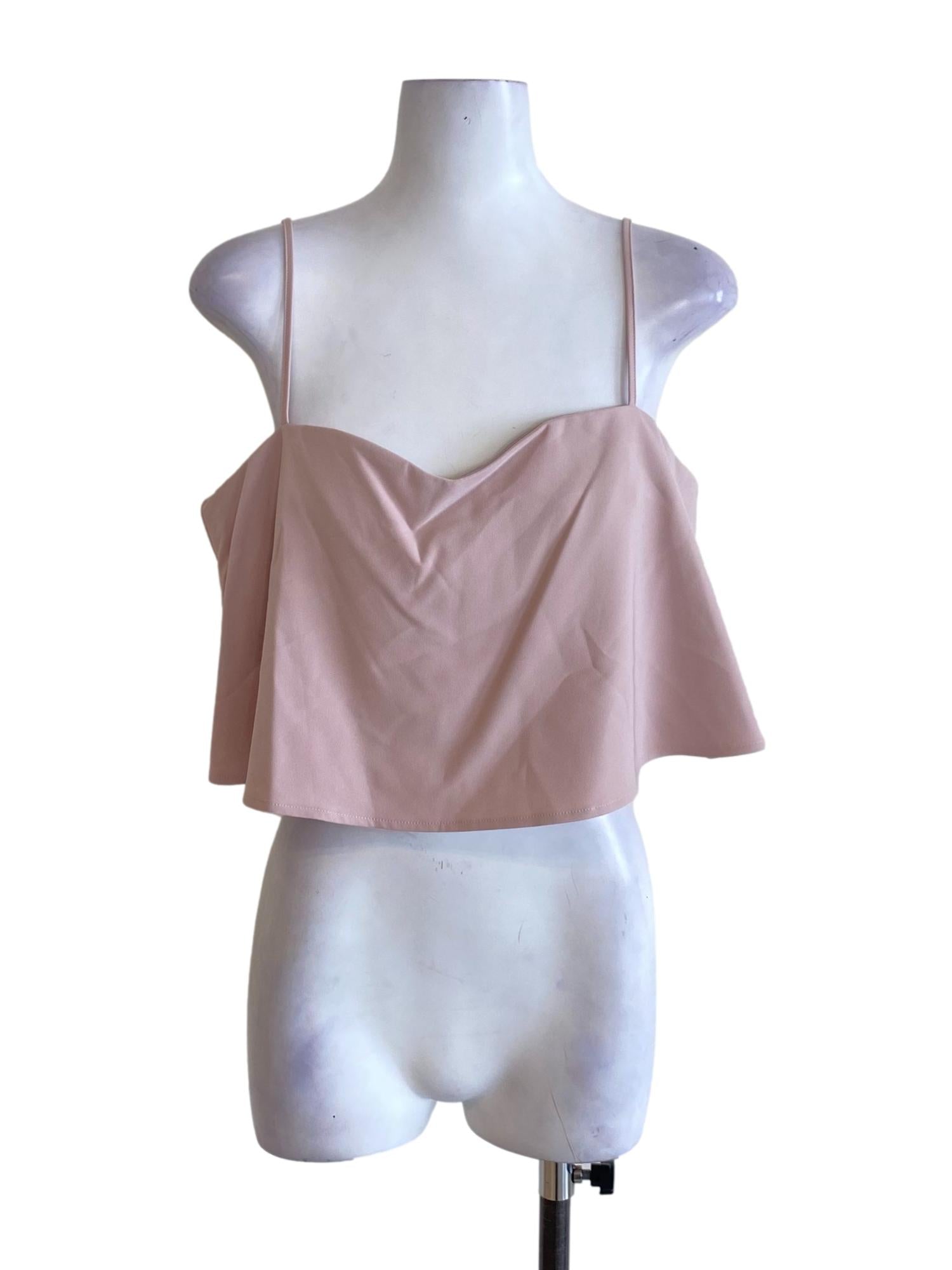 Crepe Pink Spaghetti Strap Sweetheart Tent Cropped Top
