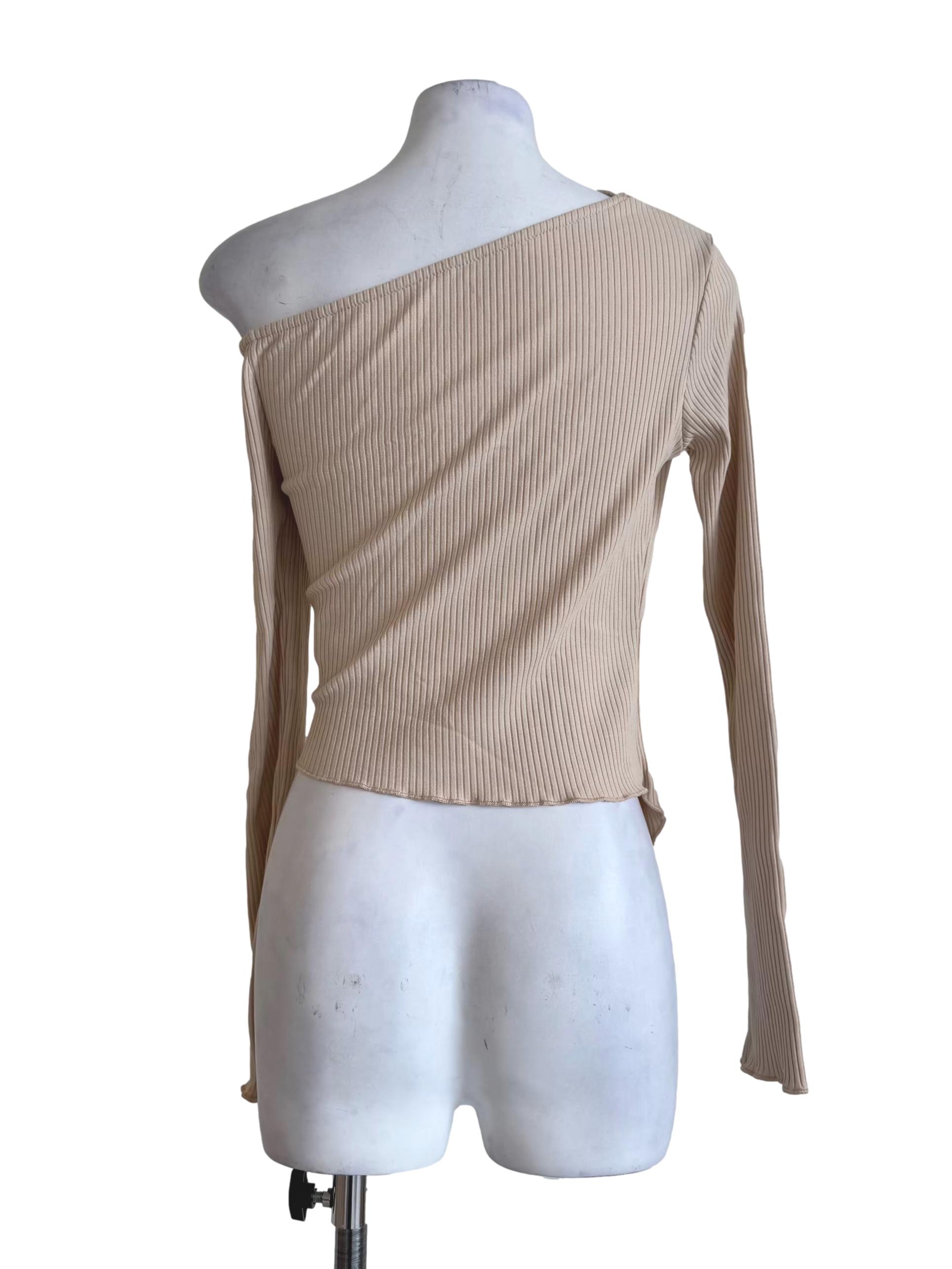 Beige Asymmetric Neck Top