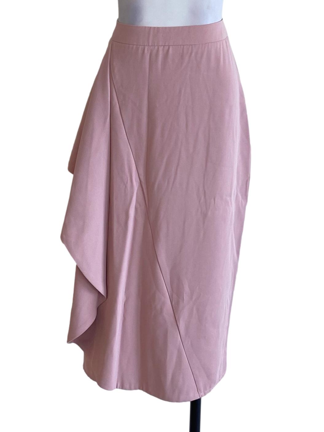 Crepe Pink Ruffle Side Loose Pencil Skirt TCL