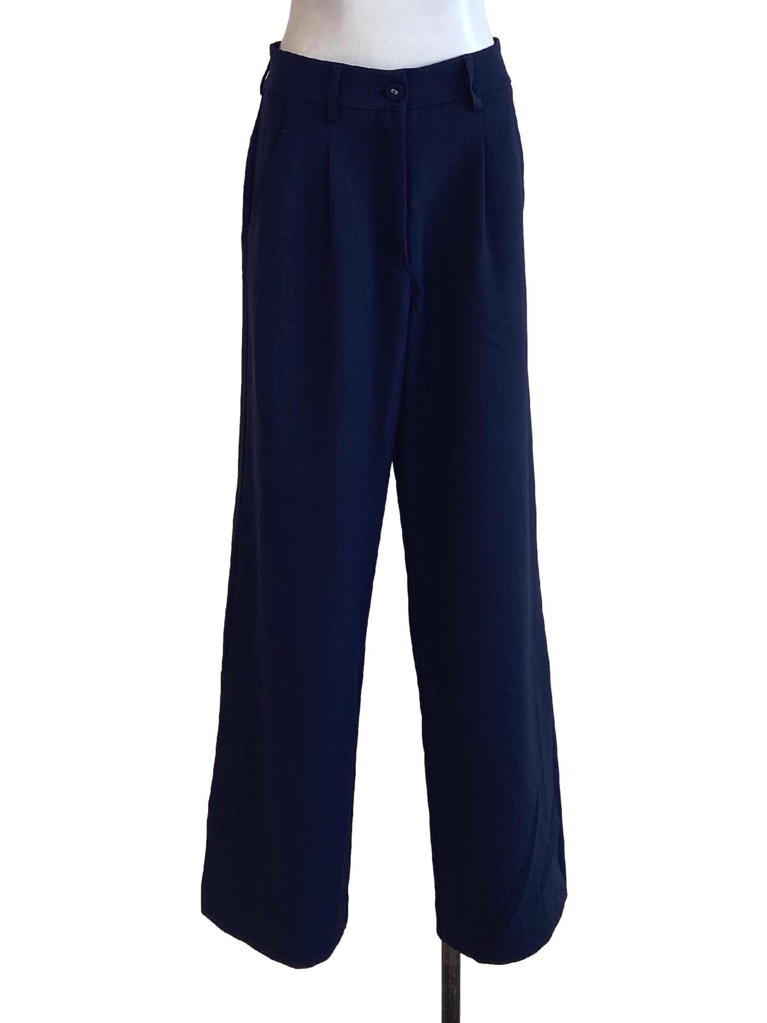 Navy Blue Twill Slit Formal Pants
