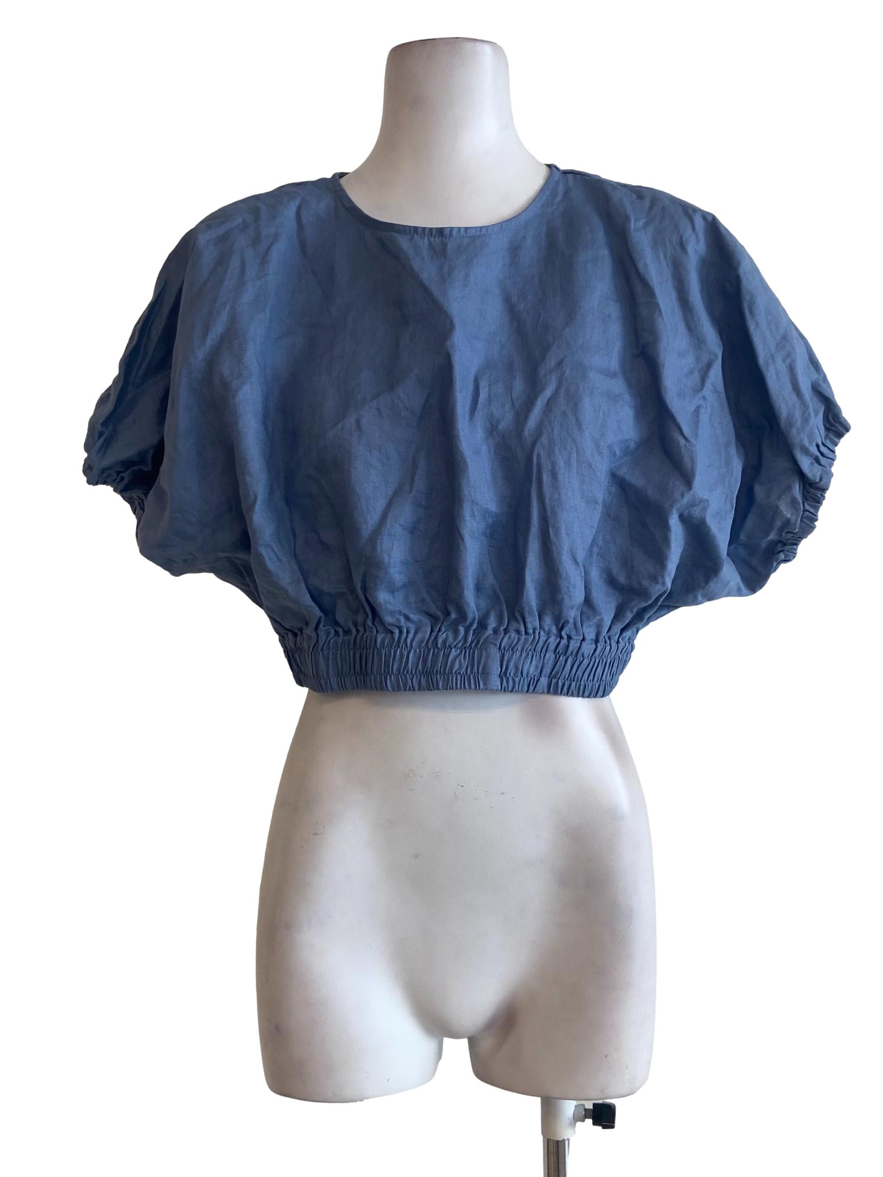 Blue Batwing Pegged Crop Top