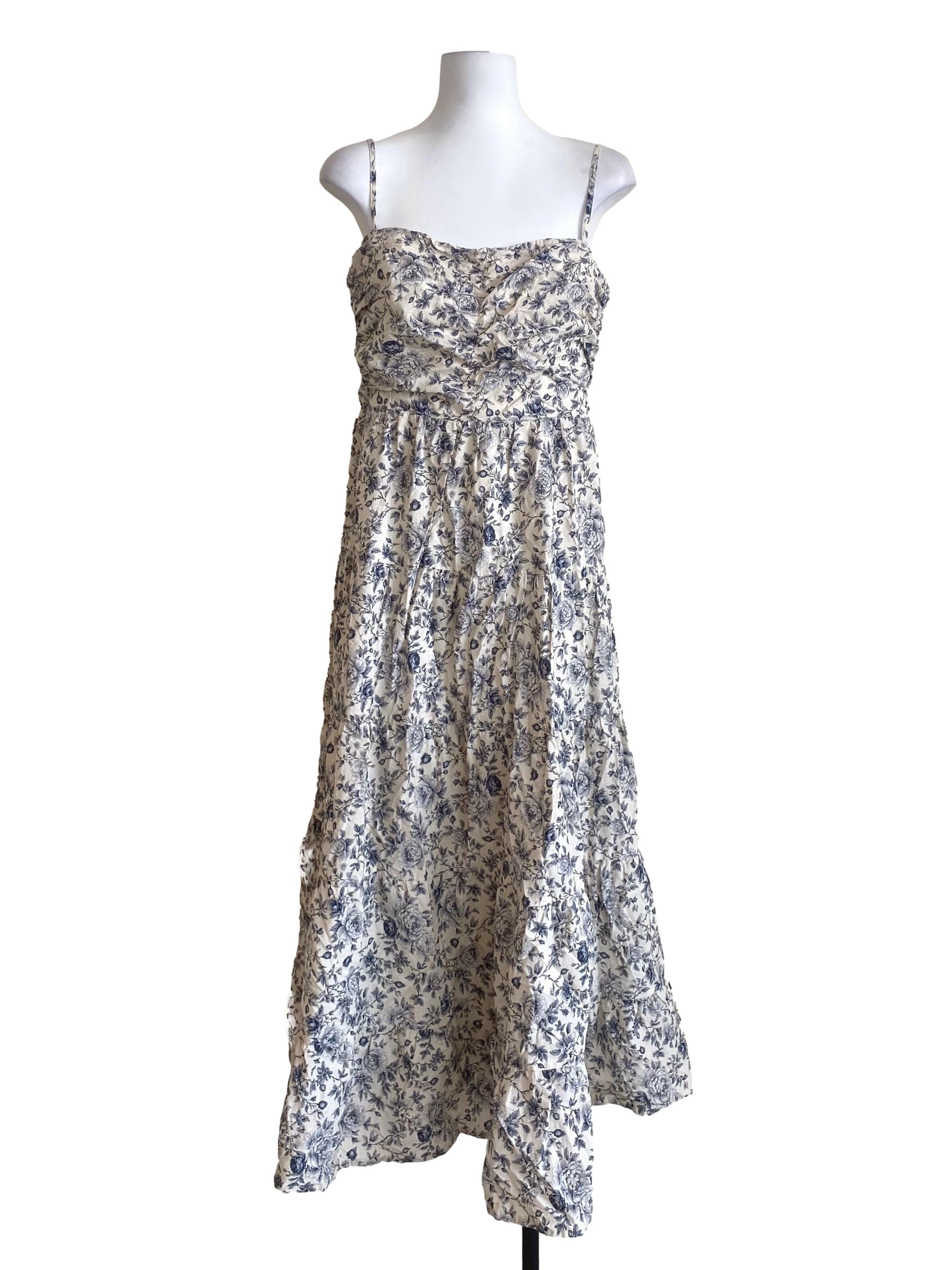Chiffon Beige Floral Drop Waist Long Dress