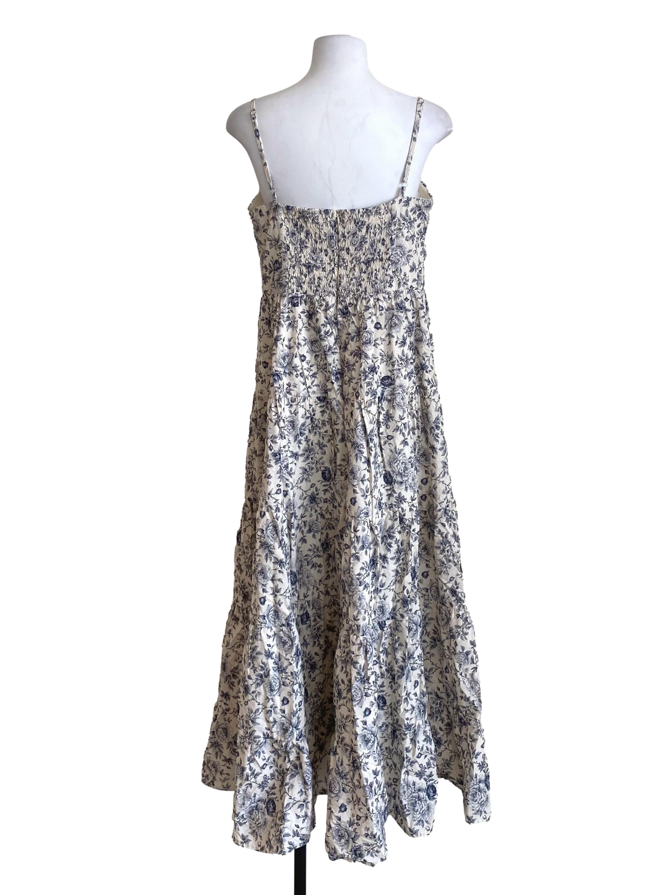 Chiffon Beige Floral Drop Waist Long Dress