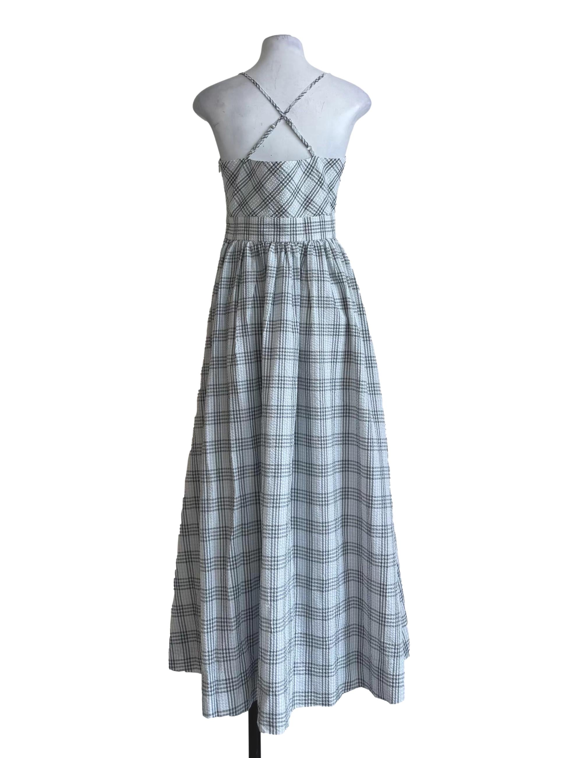 Gingham Grey V-Neck Dress