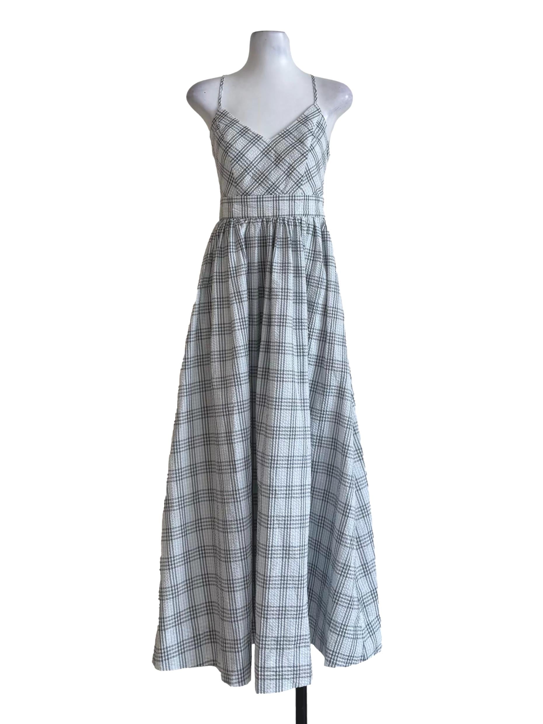 Gingham Grey V-Neck Dress
