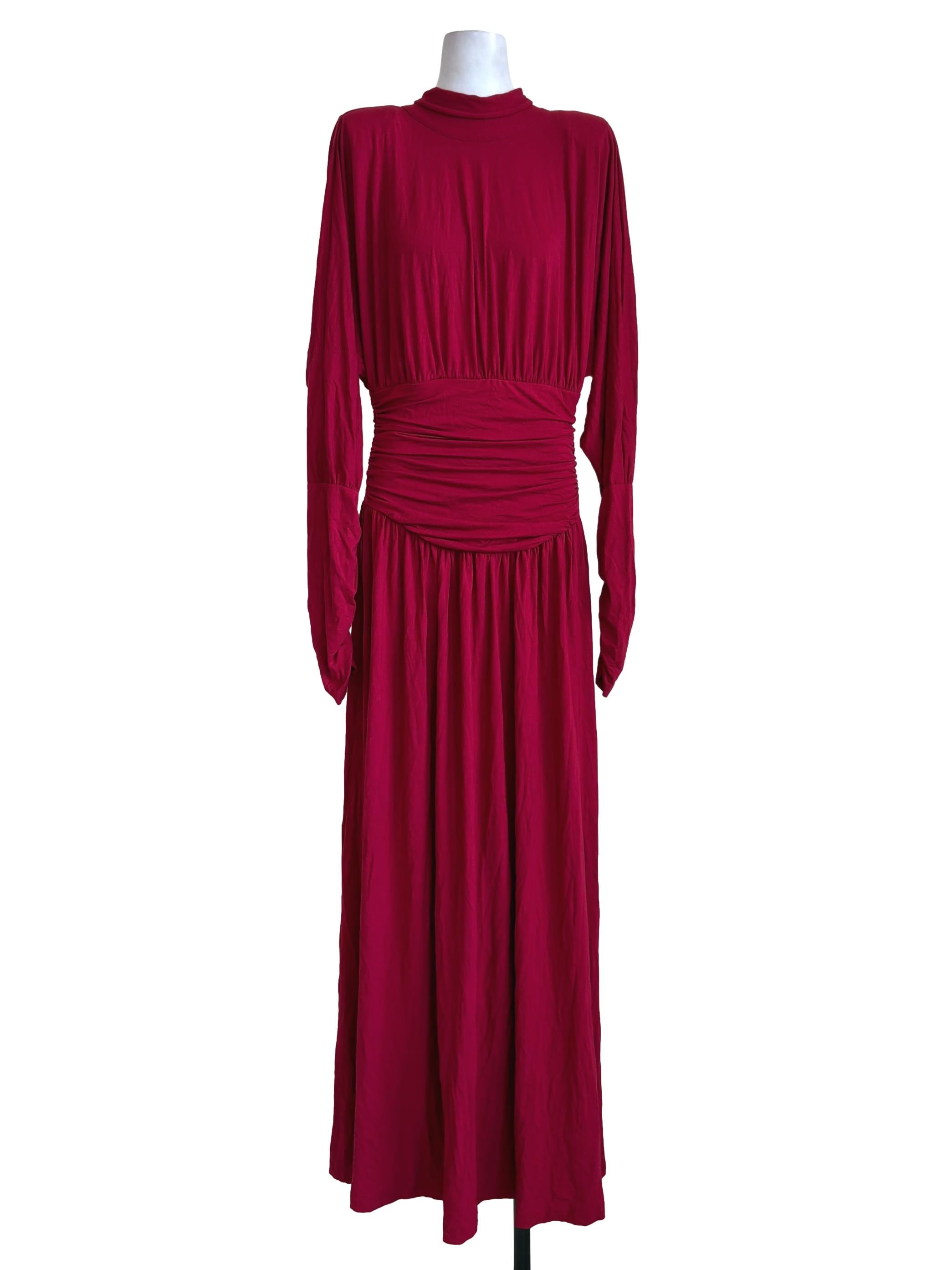 Sangria Red Cinched Waist Batwing Dress