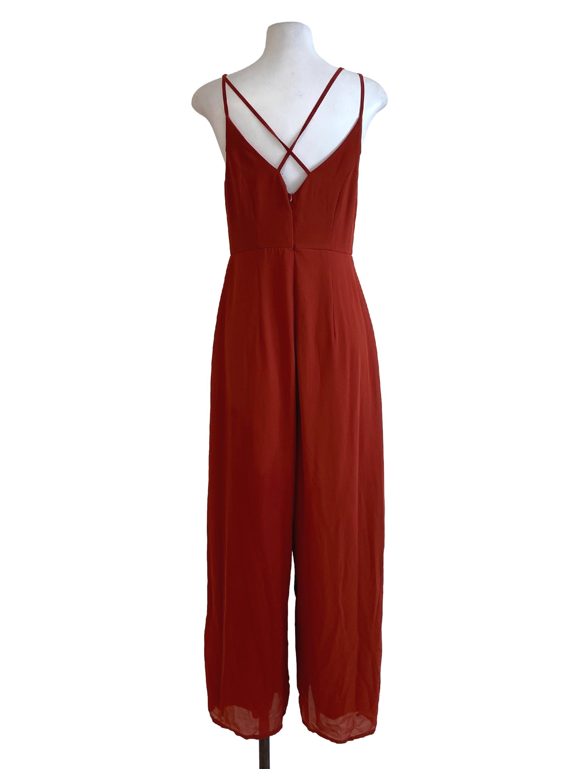 Fire Orange Spaghetti Strap Twill Jumpsuit