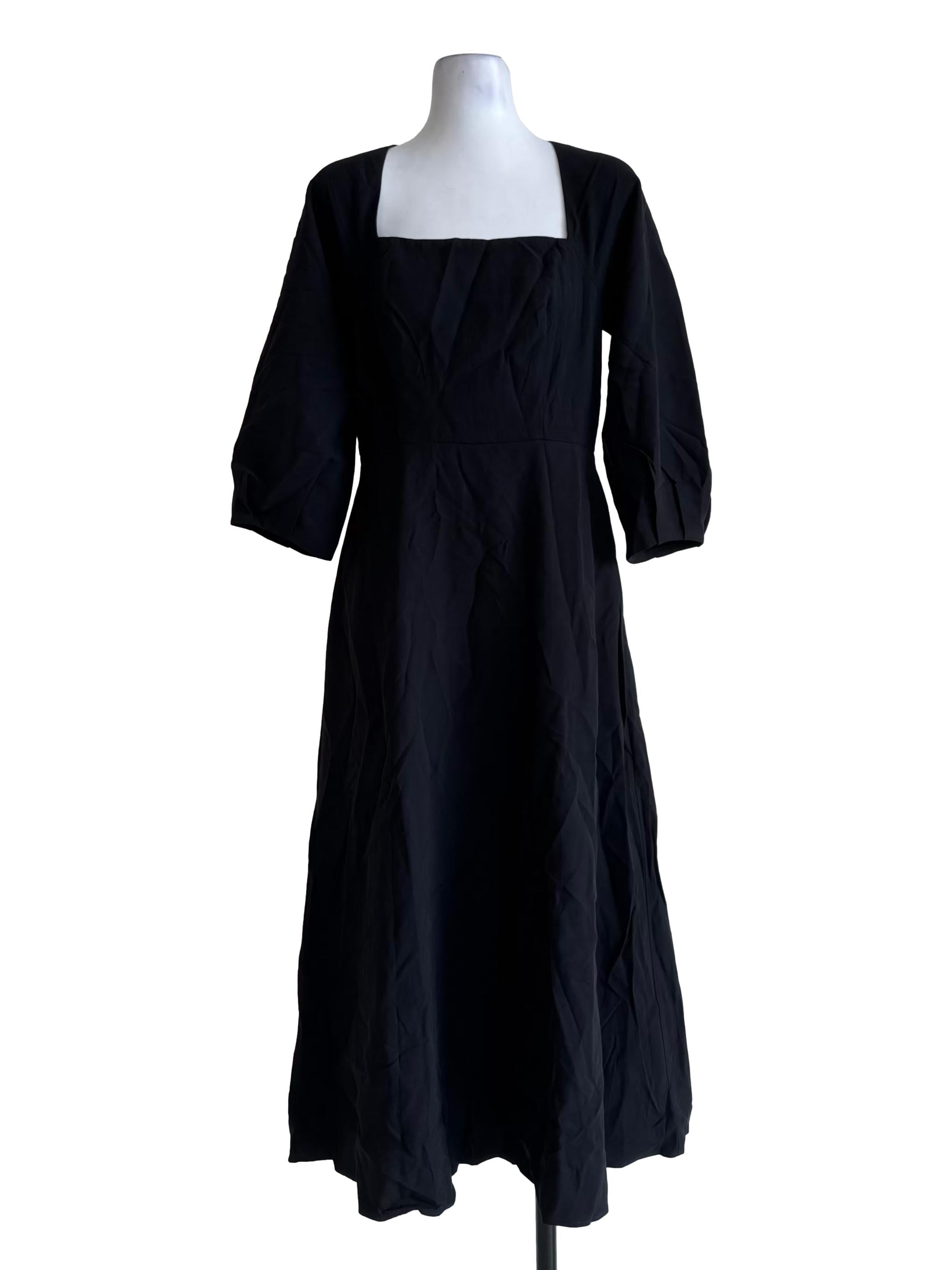 Black Straight-Neck Rayon Dress OSN