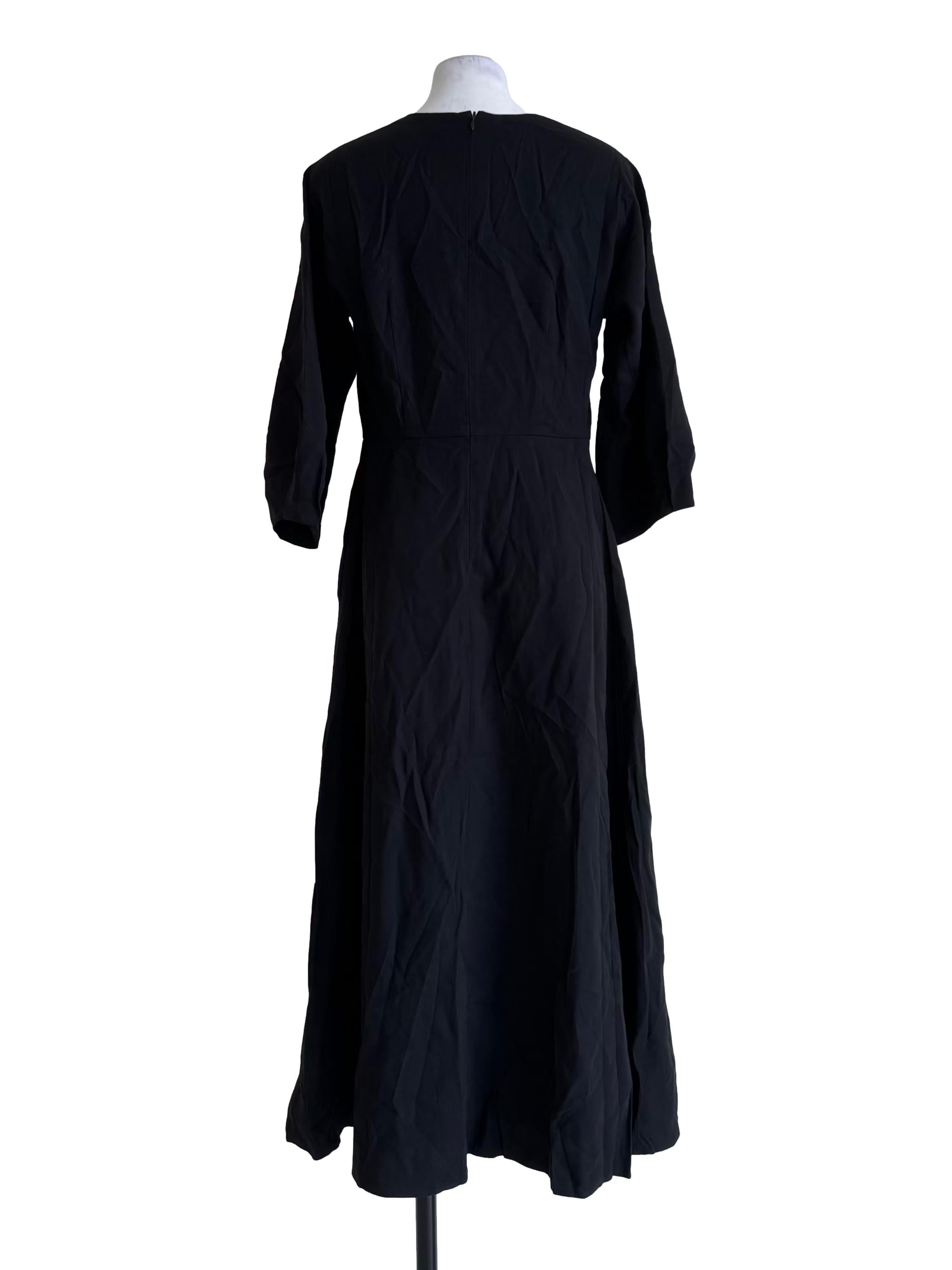 Black Straight-Neck Rayon Dress OSN