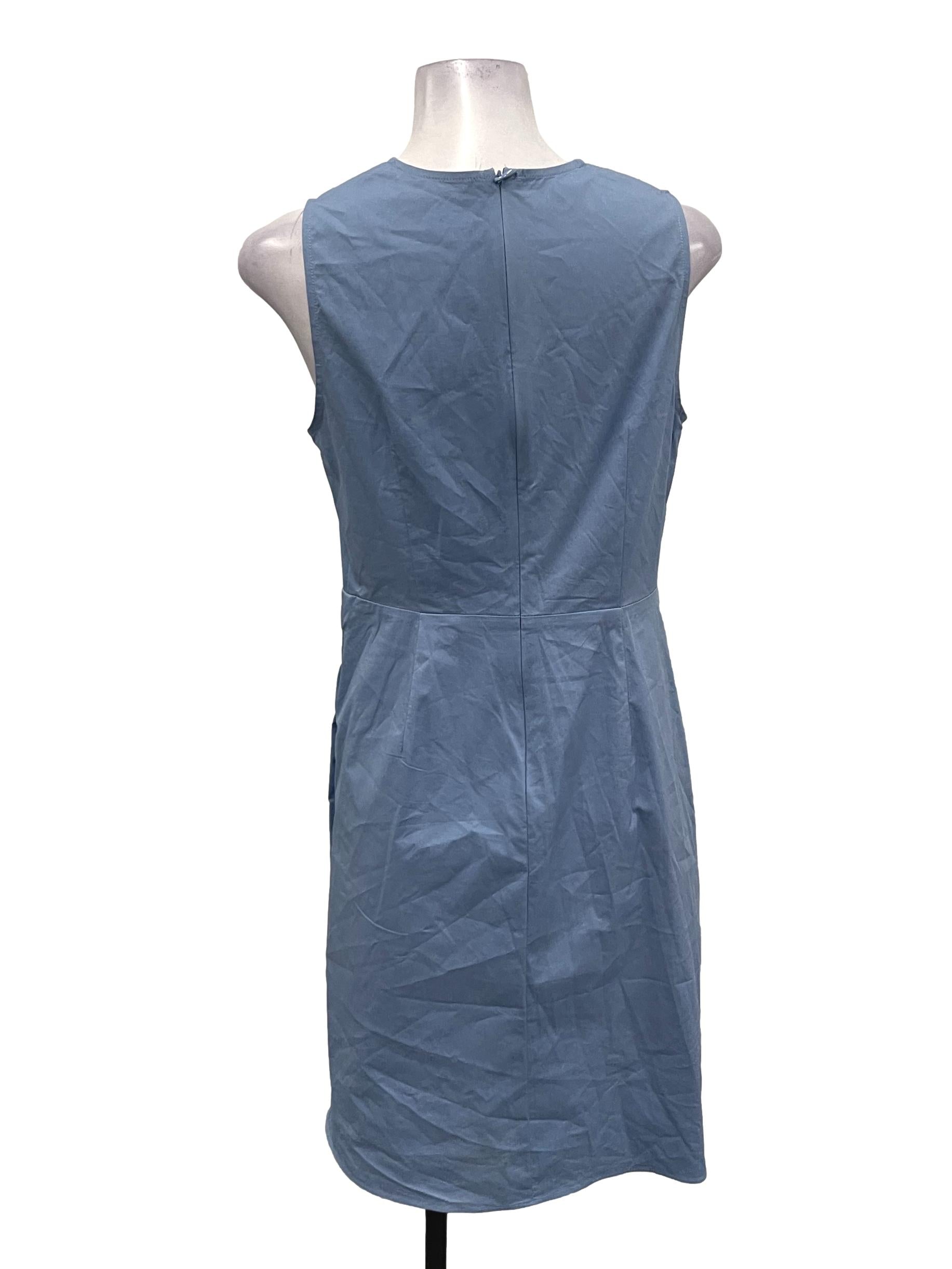 Powder Blue Roundneck Sleeveless Pleat Dress
