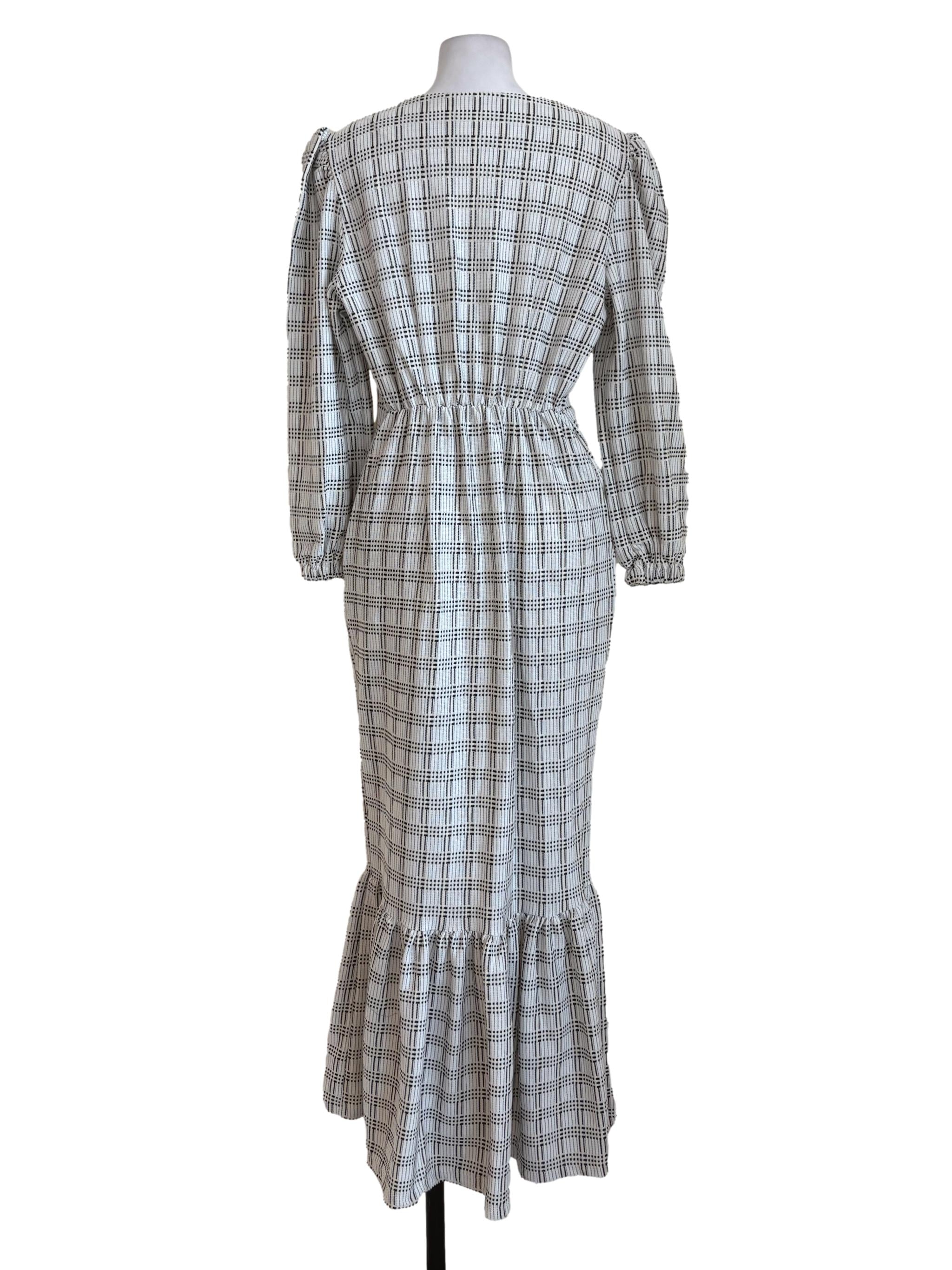 White Stripes Flounced Dress