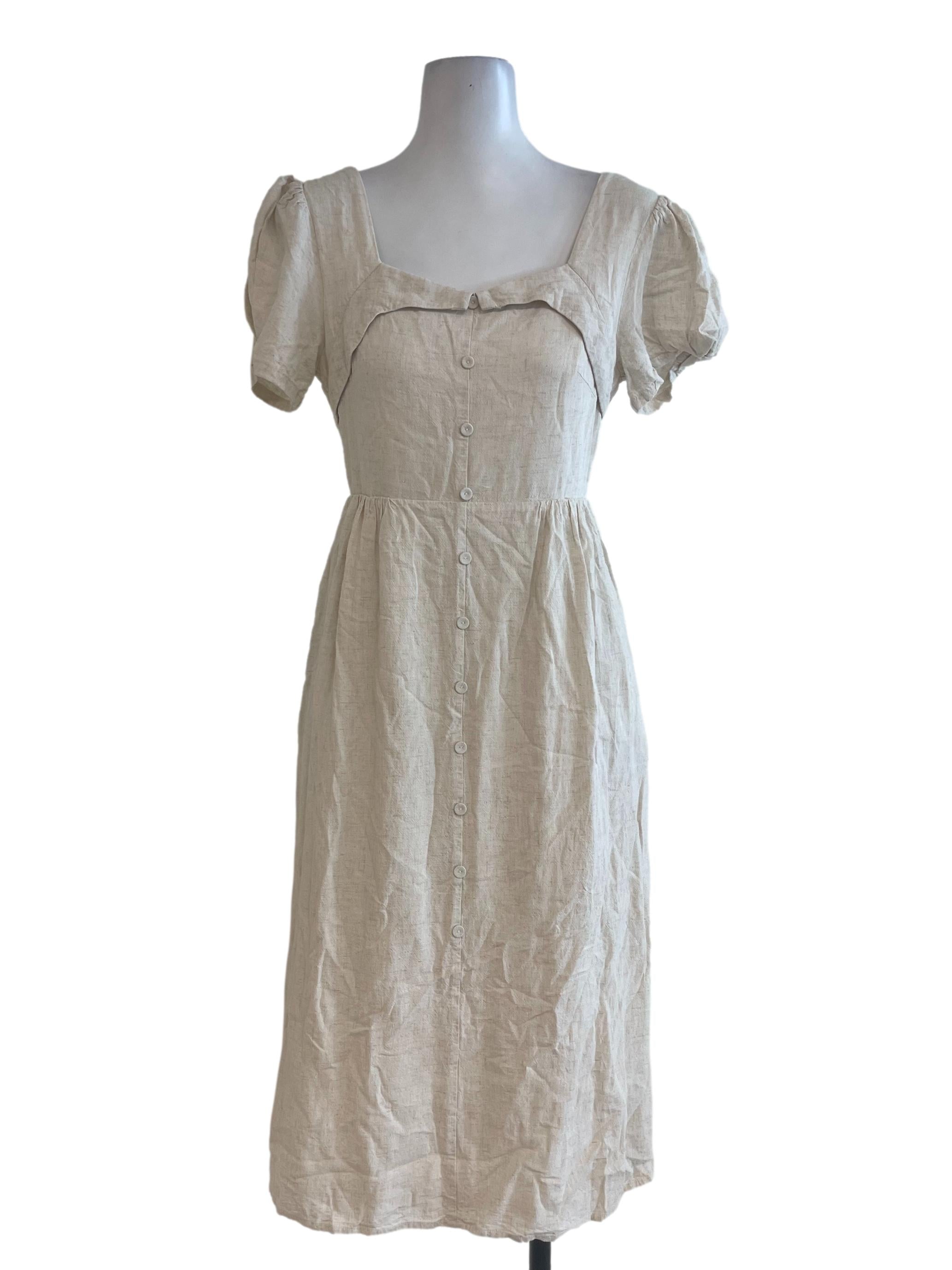 Nude Buttoned Long Dress