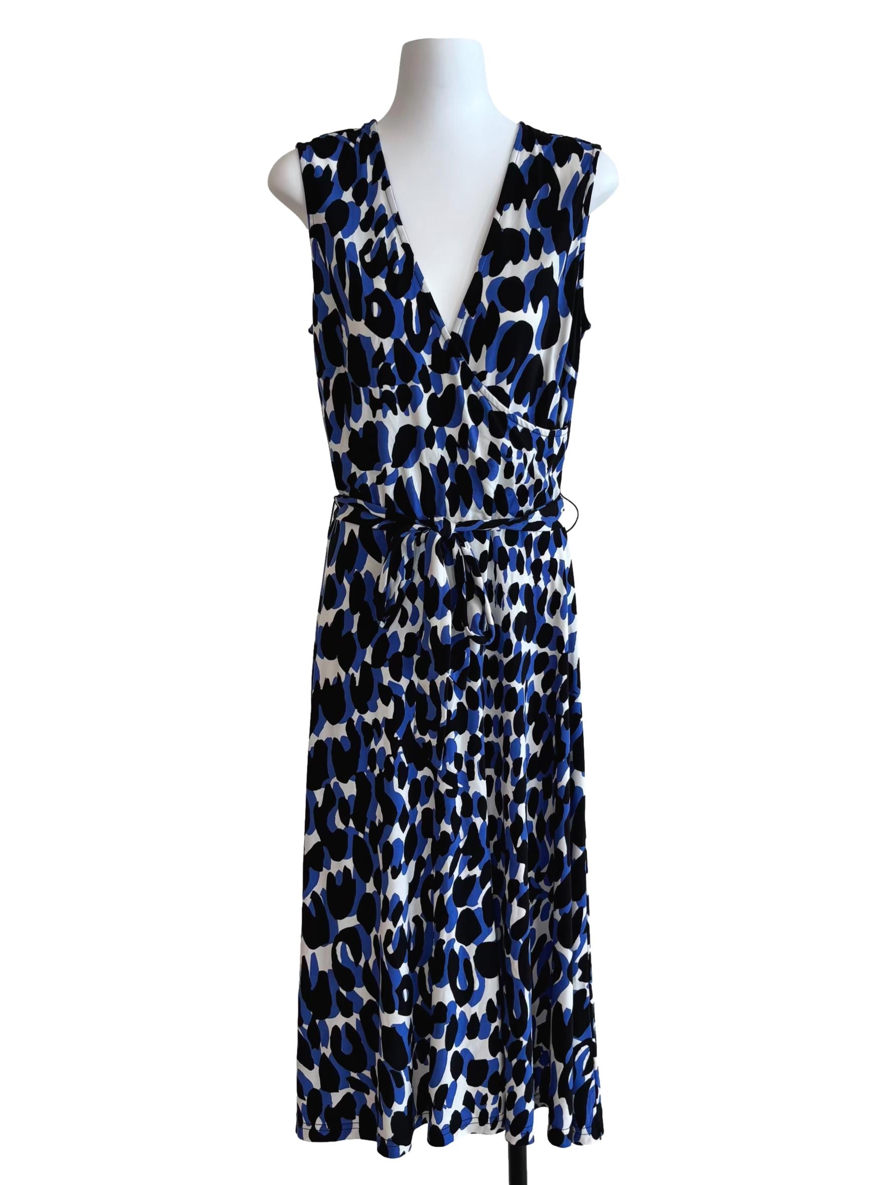 Blue Sleeveless Wrap Leopard Print Dress CSN