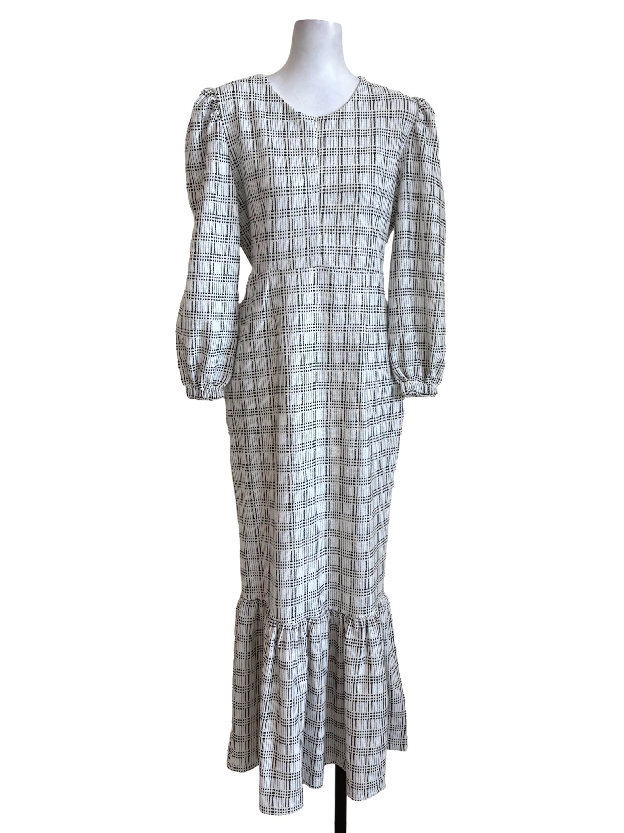 White Stripes Flounced Dress