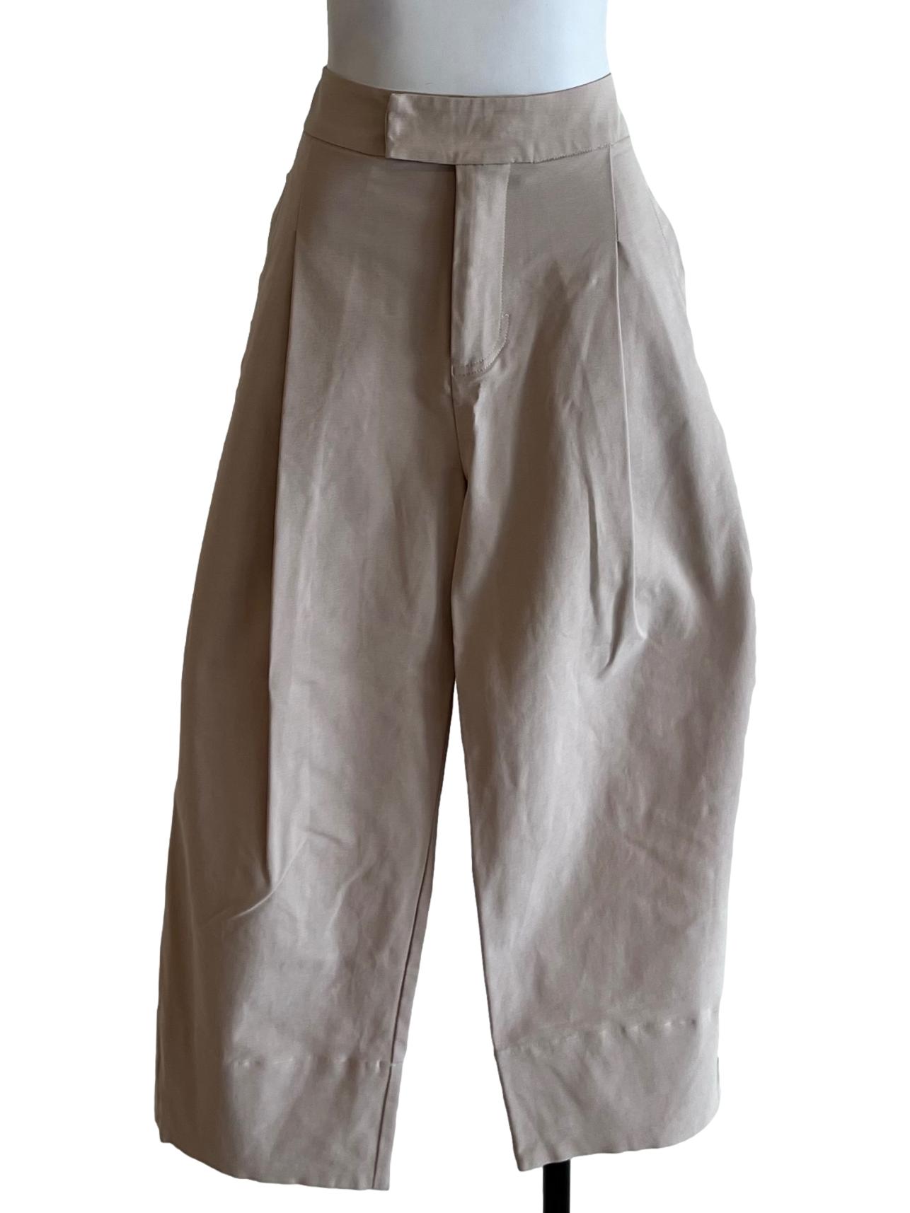 Beige Plain High Ankle Pants