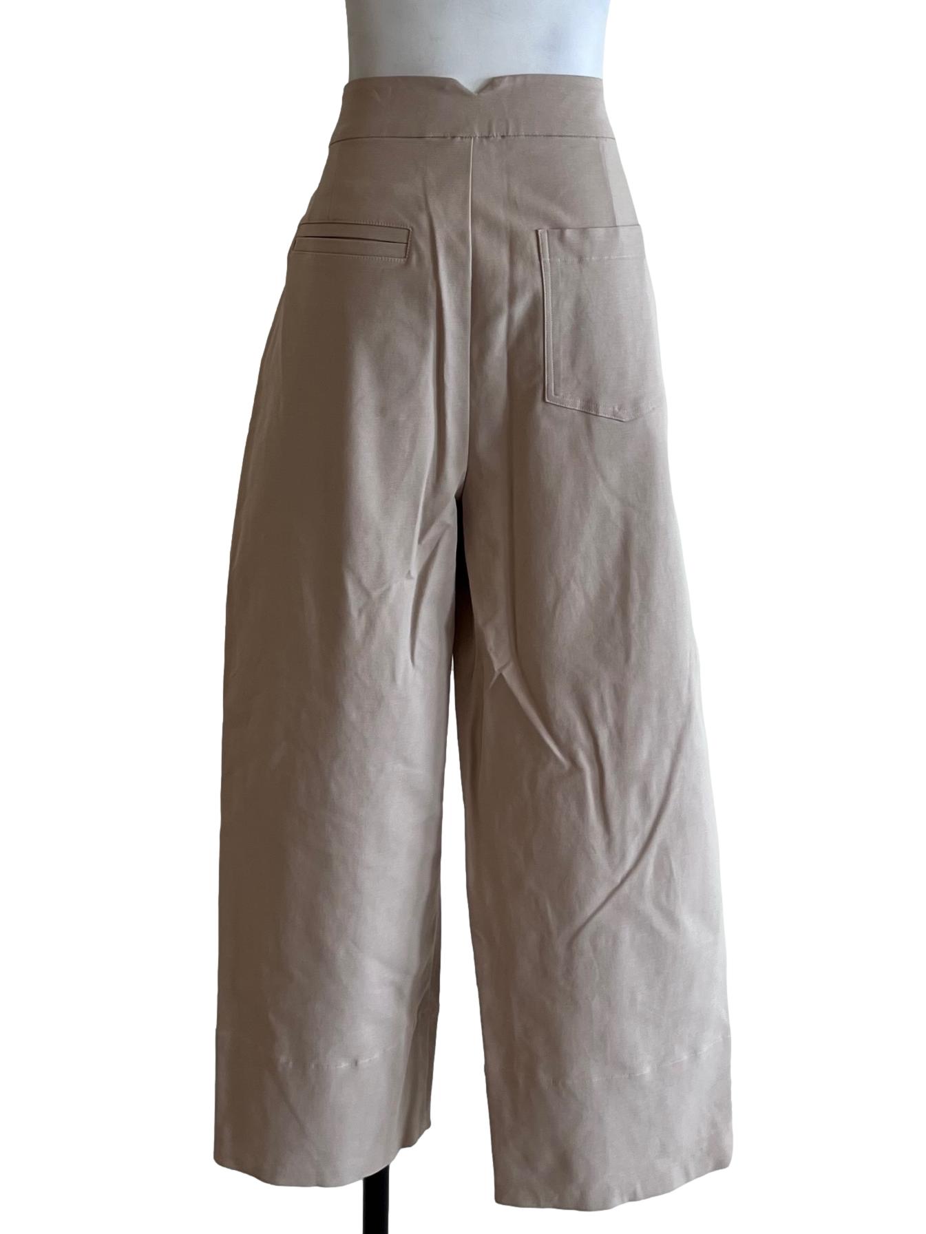 Beige Plain High Ankle Pants